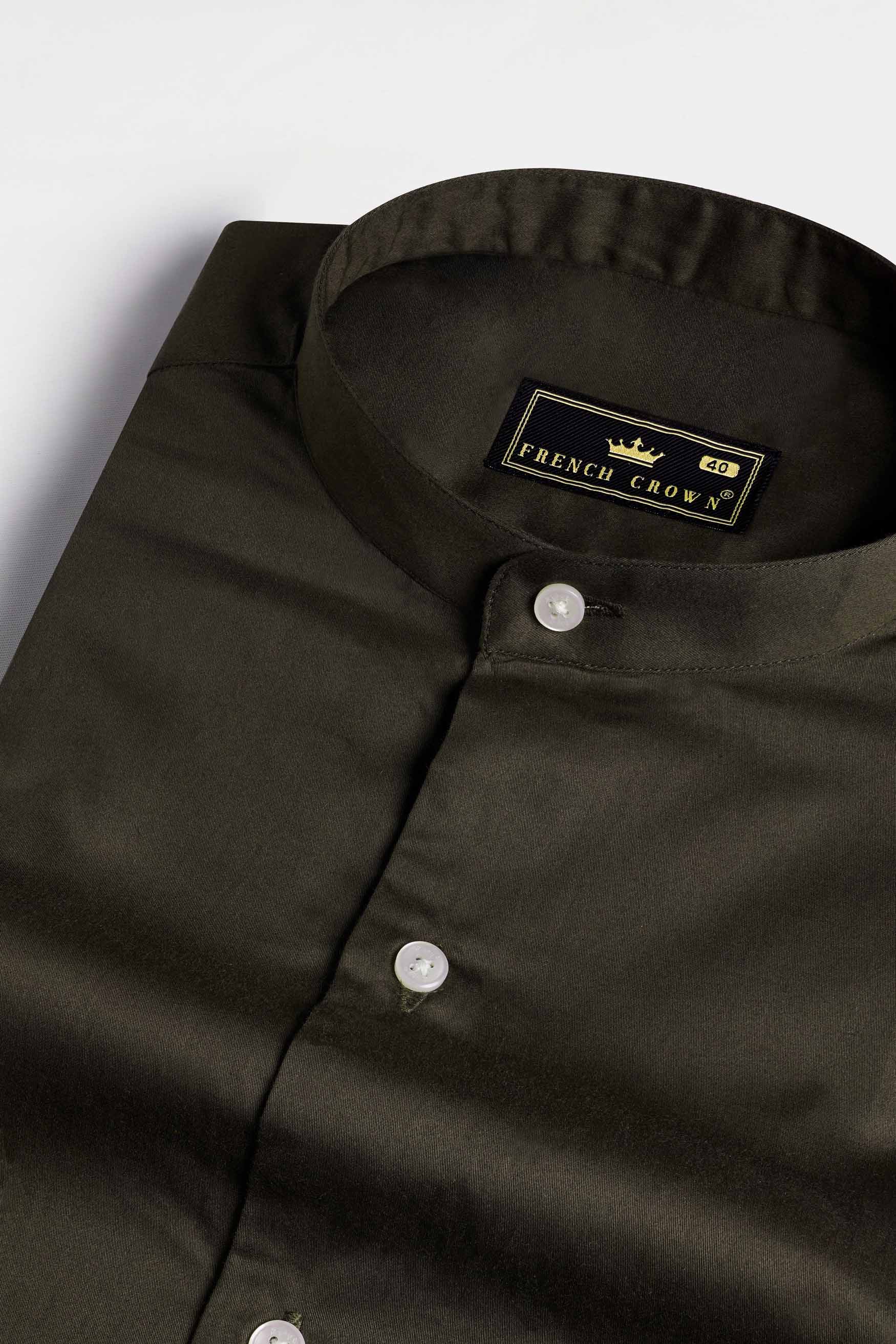 Birch Green Subtle Sheen Super Soft Premium Cotton Mandarin Shirt