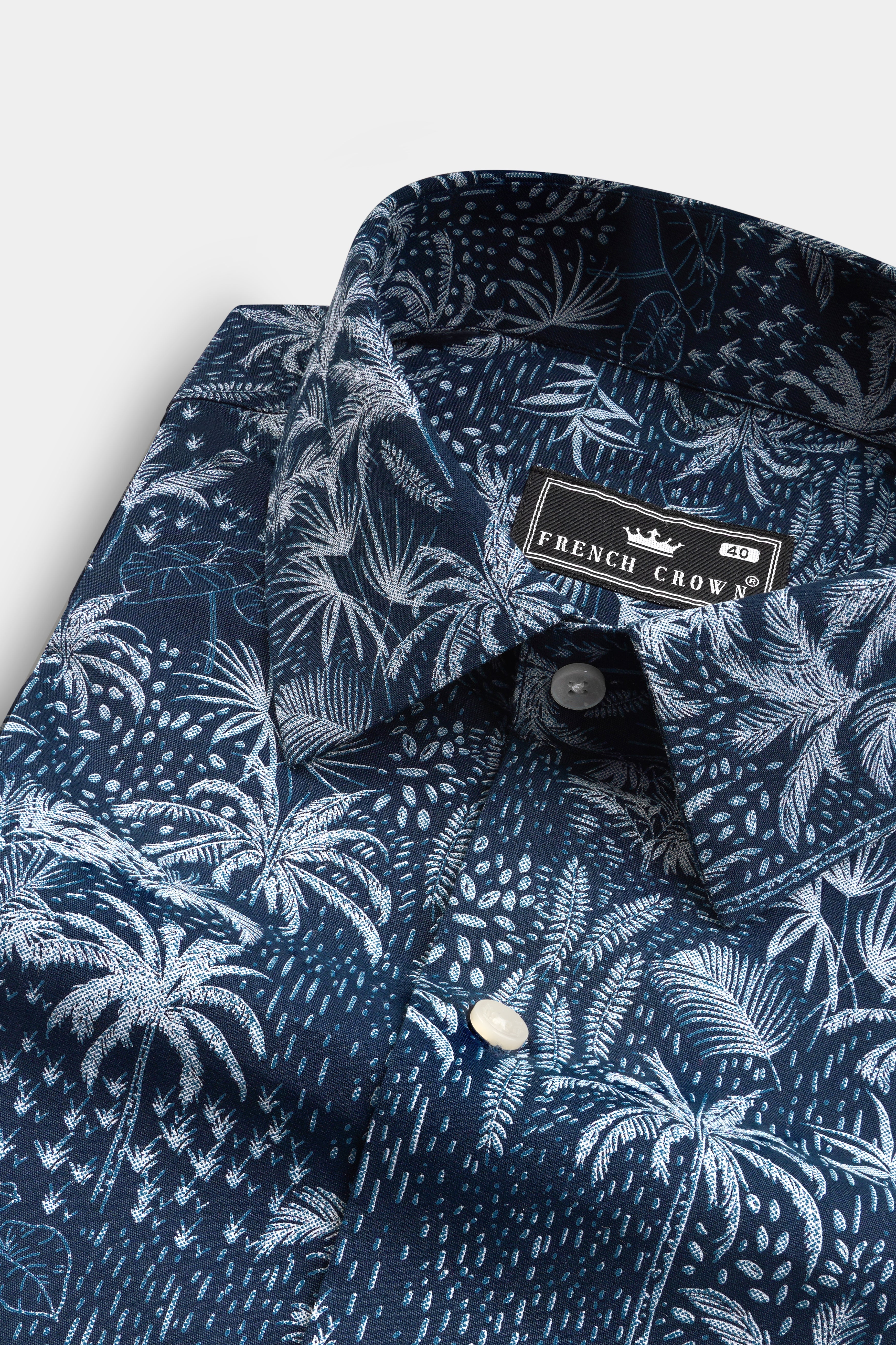 Rhino Blue Coconut Tree Printed Poplin Giza Cotton Shirt 12747-38, 12747-H-38, 12747-39, 12747-H-39, 12747-40, 12747-H-40, 12747-42, 12747-H-42, 12747-44, 12747-H-44, 12747-46, 12747-H-46, 12747-48, 12747-H-48, 12747-50, 12747-H-50, 12747-52, 12747-H-52