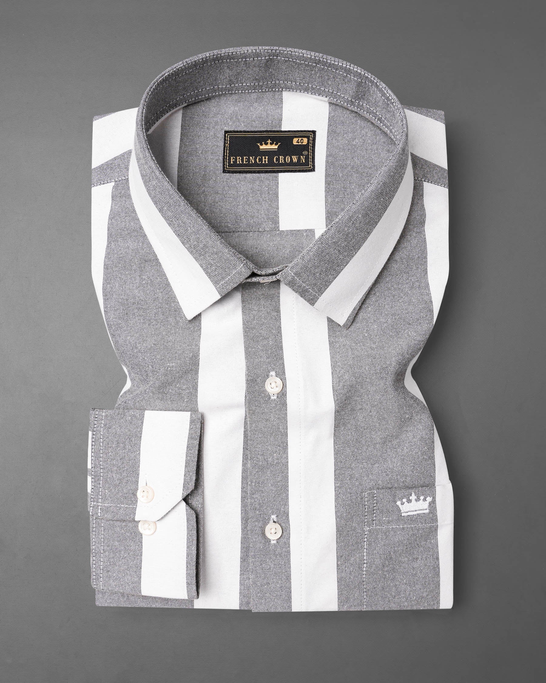 Star Dust Gray and White Striped Royal Oxford Shirt 7526-38, 7526-H-38, 7526-39, 7526-H-39, 7526-40, 7526-H-40, 7526-42, 7526-H-42, 7526-44, 7526-H-44, 7526-46, 7526-H-46, 7526-48, 7526-H-48, 7526-50, 7526-H-50, 7526-52, 7526-H-52