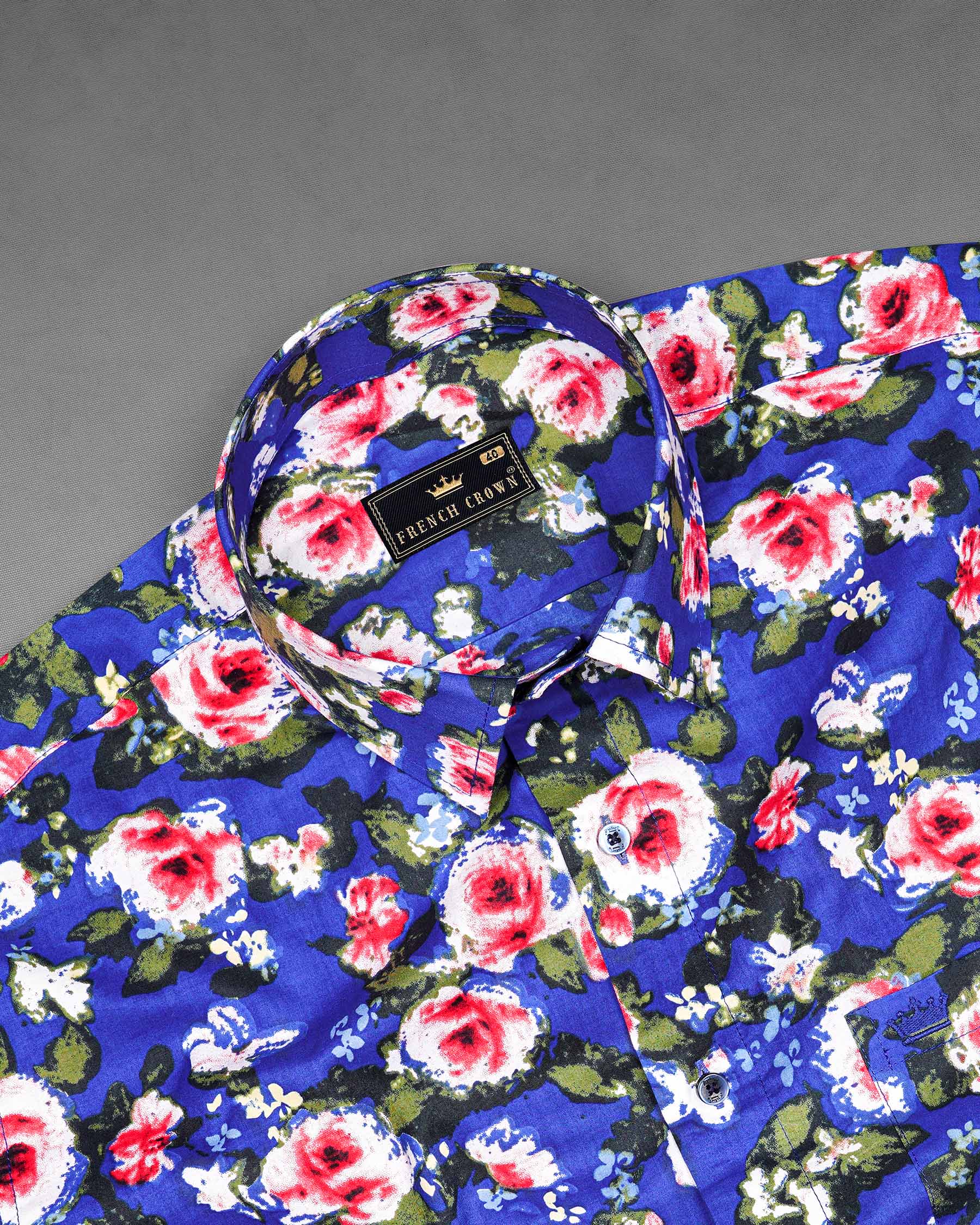 Medium Slate Blue Floral Printed Premium Cotton Shirt 7818-BLE-38, 7818-BLE-H-38, 7818-BLE-39,7818-BLE-H-39, 7818-BLE-40, 7818-BLE-H-40, 7818-BLE-42, 7818-BLE-H-42, 7818-BLE-44, 7818-BLE-H-44, 7818-BLE-46, 7818-BLE-H-46, 7818-BLE-48, 7818-BLE-H-48, 7818-BLE-50, 7818-BLE-H-50, 7818-BLE-52, 7818-BLE-H-52