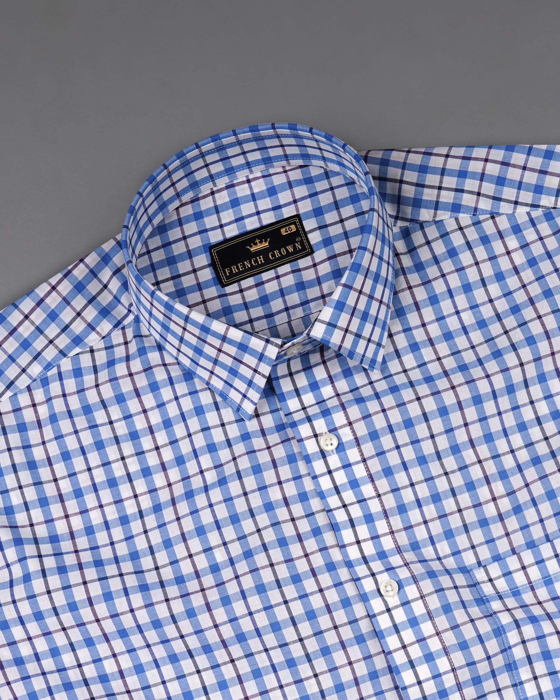 Bright White and Mariner Blue Plaid Premium Cotton Kurta Shirt 7919-38, 7919-H-38, 7919-39, 7919-H-39, 7919-40, 7919-H-40, 7919-42, 7919-H-42, 7919-44, 7919-H-44, 7919-46, 7919-H-46, 7919-48, 7919-H-48, 7919-50, 7919-H-50, 7919-52, 7919-H-52