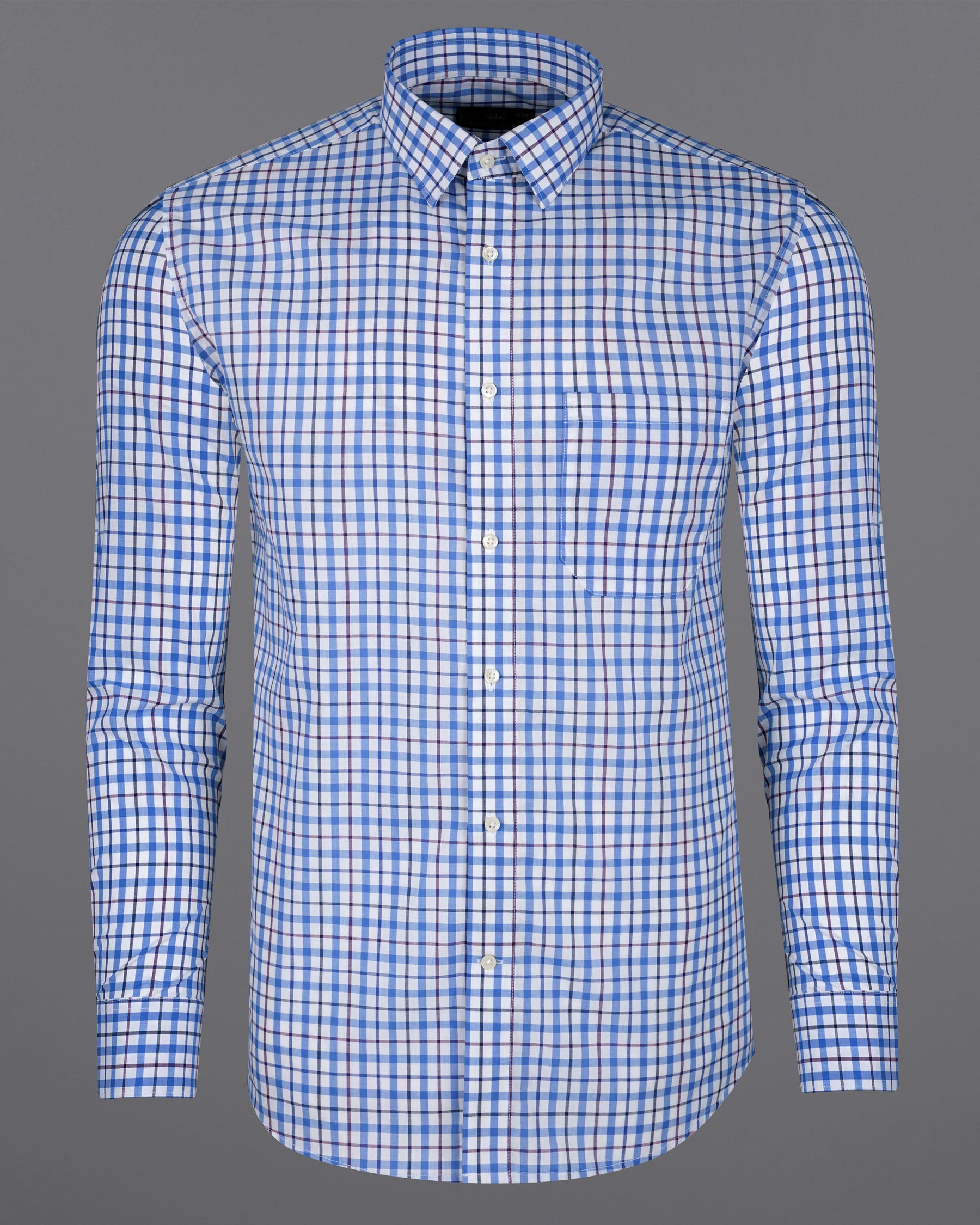 Bright White and Mariner Blue Plaid Premium Cotton Kurta Shirt 7919-38, 7919-H-38, 7919-39, 7919-H-39, 7919-40, 7919-H-40, 7919-42, 7919-H-42, 7919-44, 7919-H-44, 7919-46, 7919-H-46, 7919-48, 7919-H-48, 7919-50, 7919-H-50, 7919-52, 7919-H-52