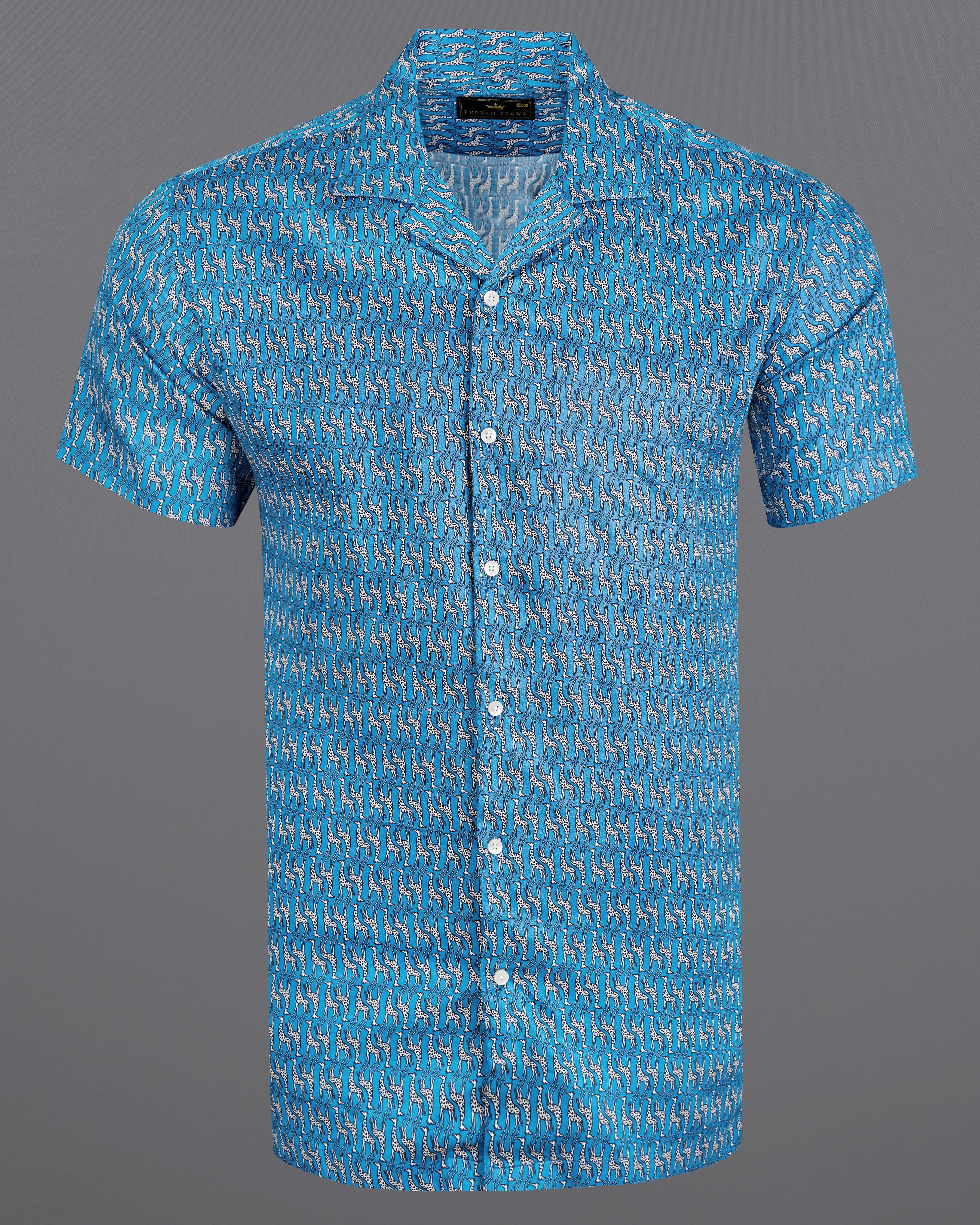 Mackerel Blue Giraffe Printed Super Soft Premium Cotton Shirt 8418-CC-H-38, 8418-CC-H-39, 8418-CC-H-40, 8418-CC-H-42, 8418-CC-H-44, 8418-CC-H-46, 8418-CC-H-48, 8418-CC-H-50, 8418-CC-H-52 2