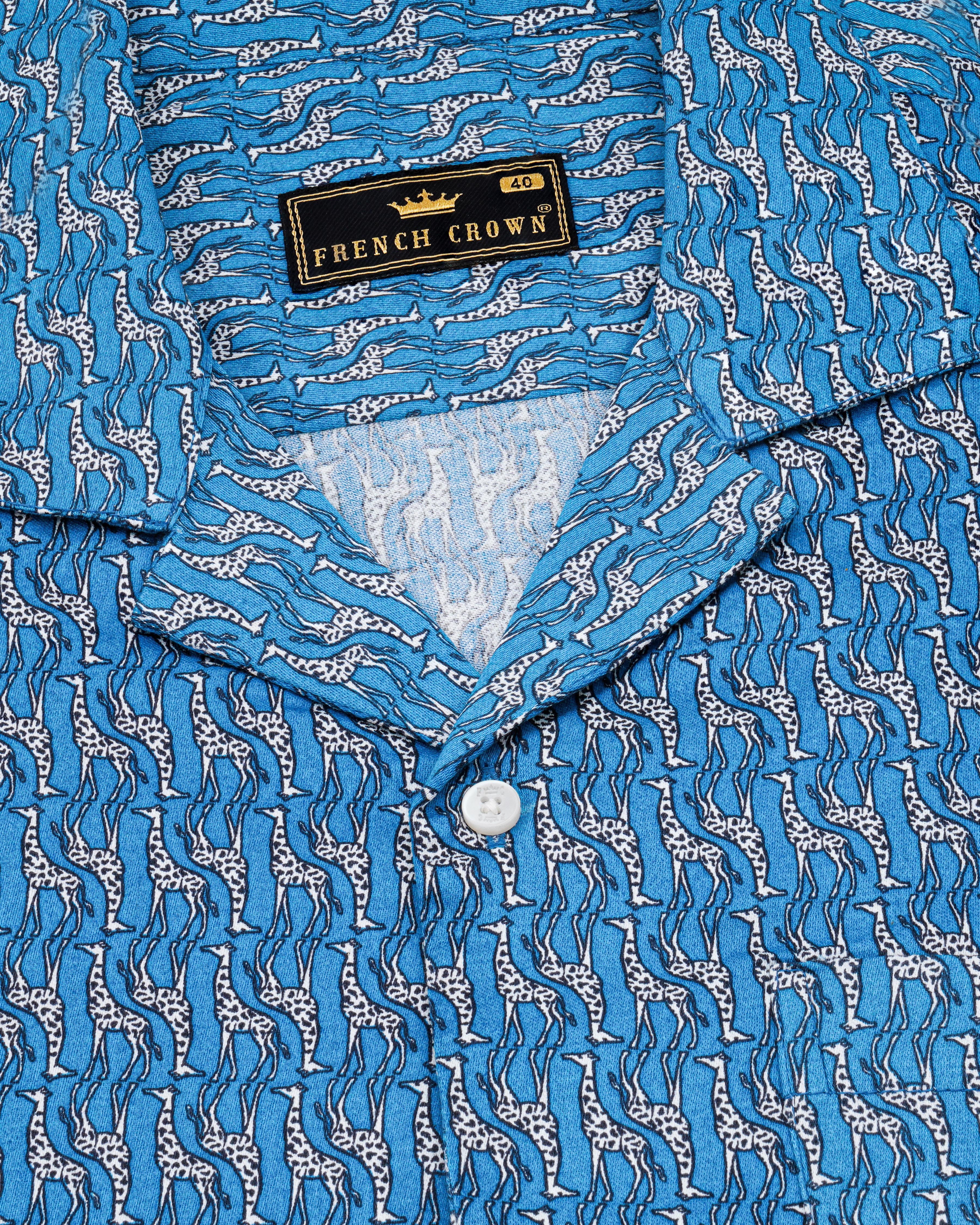 Mackerel Blue Giraffe Printed Super Soft Premium Cotton Shirt 8418-CC-H-38, 8418-CC-H-39, 8418-CC-H-40, 8418-CC-H-42, 8418-CC-H-44, 8418-CC-H-46, 8418-CC-H-48, 8418-CC-H-50, 8418-CC-H-52 2