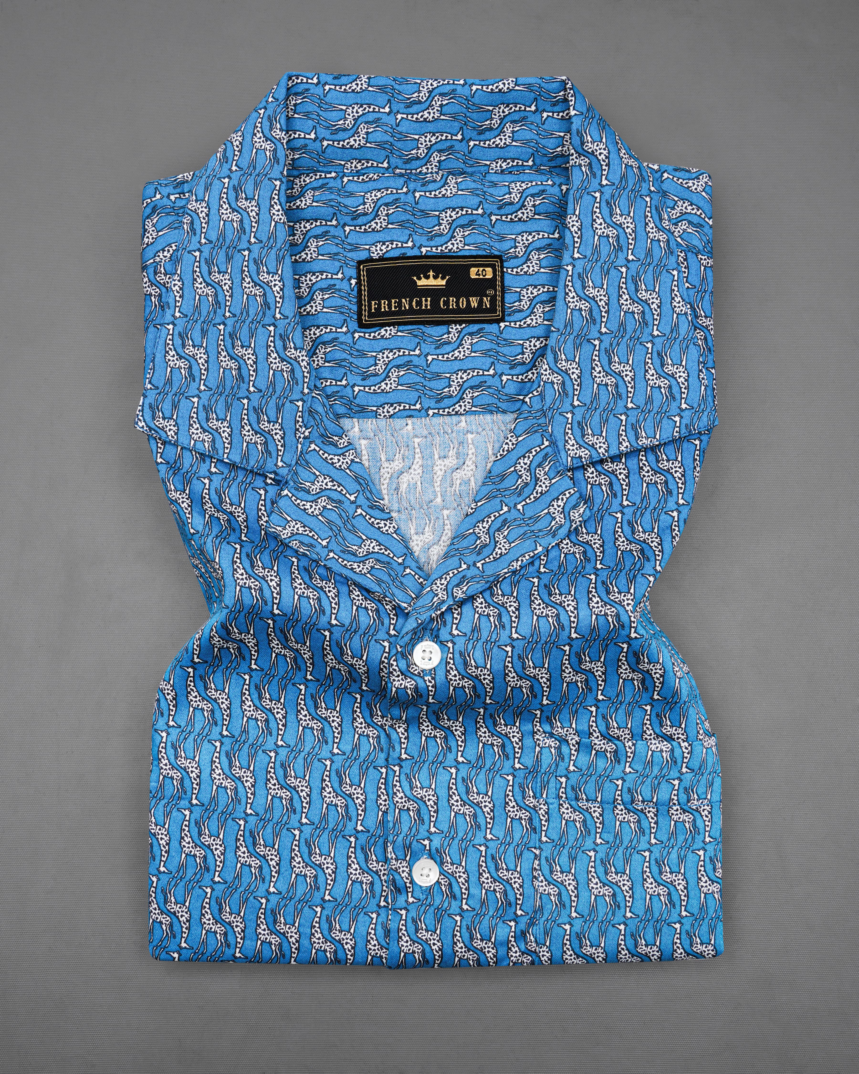Mackerel Blue Giraffe Printed Super Soft Premium Cotton Shirt 8418-CC-38, 8418-CC-H-38, 8418-CC-39,8418-CC-H-39, 8418-CC-40, 8418-CC-H-40, 8418-CC-42, 8418-CC-H-42, 8418-CC-44, 8418-CC-H-44, 8418-CC-46, 8418-CC-H-46, 8418-CC-48, 8418-CC-H-48, 8418-CC-50, 8418-CC-H-50, 8418-CC-52, 8418-CC-H-52