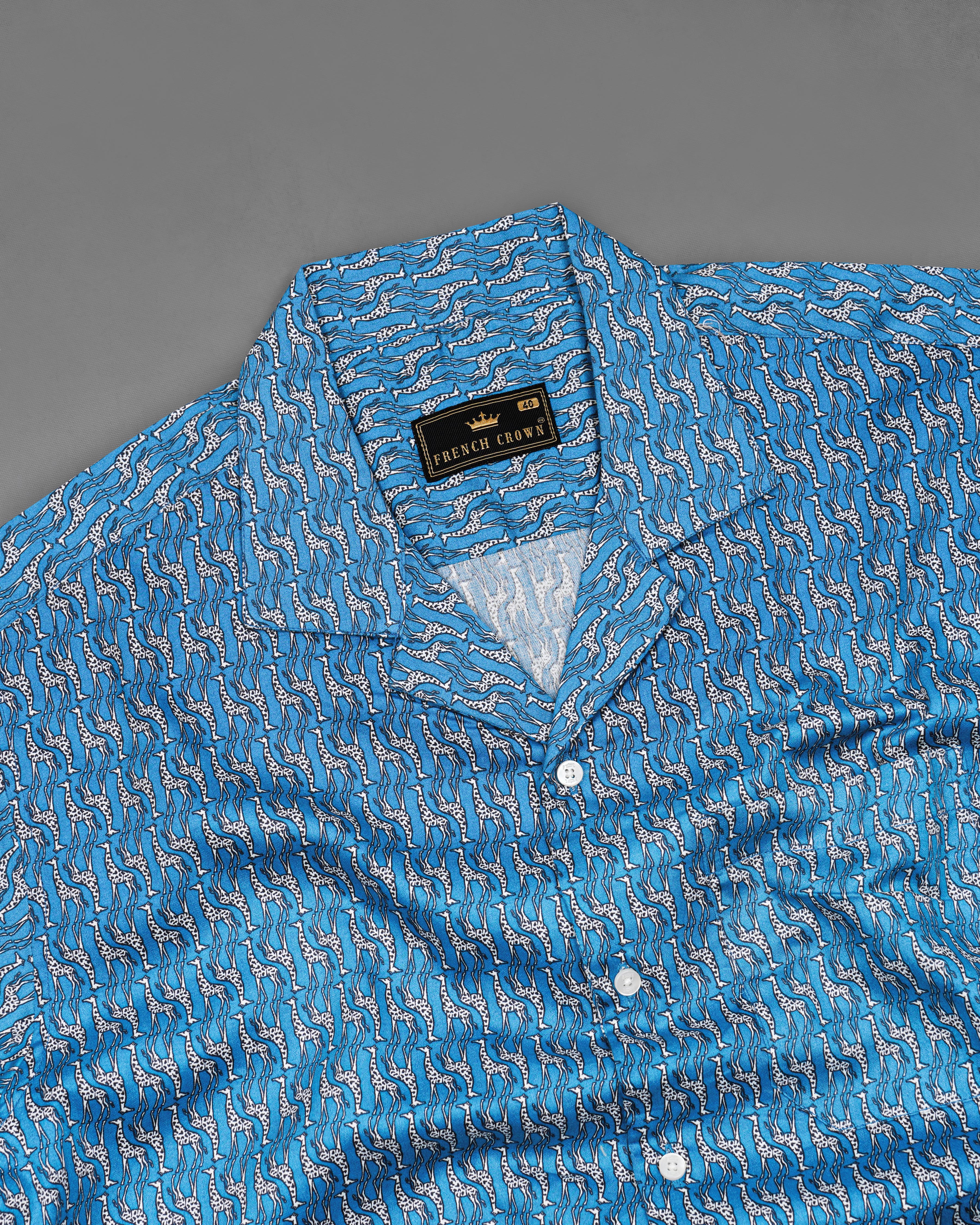 Mackerel Blue Giraffe Printed Super Soft Premium Cotton Shirt 8418-CC-H-38, 8418-CC-H-39, 8418-CC-H-40, 8418-CC-H-42, 8418-CC-H-44, 8418-CC-H-46, 8418-CC-H-48, 8418-CC-H-50, 8418-CC-H-52 2