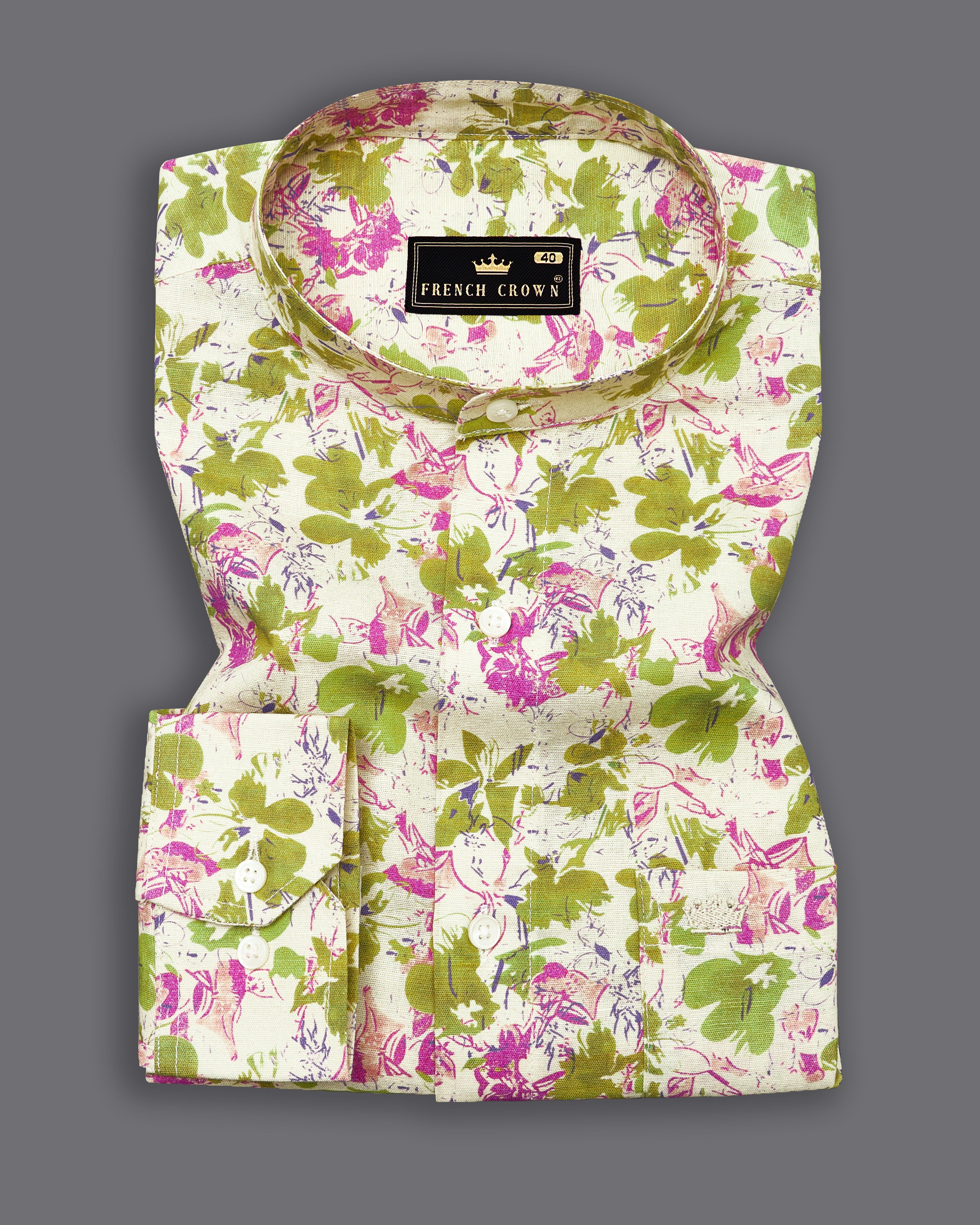 Albescent Cream with Alpine Green Multicolour Floral Textured Luxurious Linen Shirt 9171-M-38,9171-M-H-38,9171-M-39,9171-M-H-39,9171-M-40,9171-M-H-40,9171-M-42,9171-M-H-42,9171-M-44,9171-M-H-44,9171-M-46,9171-M-H-46,9171-M-48,9171-M-H-48,9171-M-50,9171-M-H-50,9171-M-52,9171-M-H-52