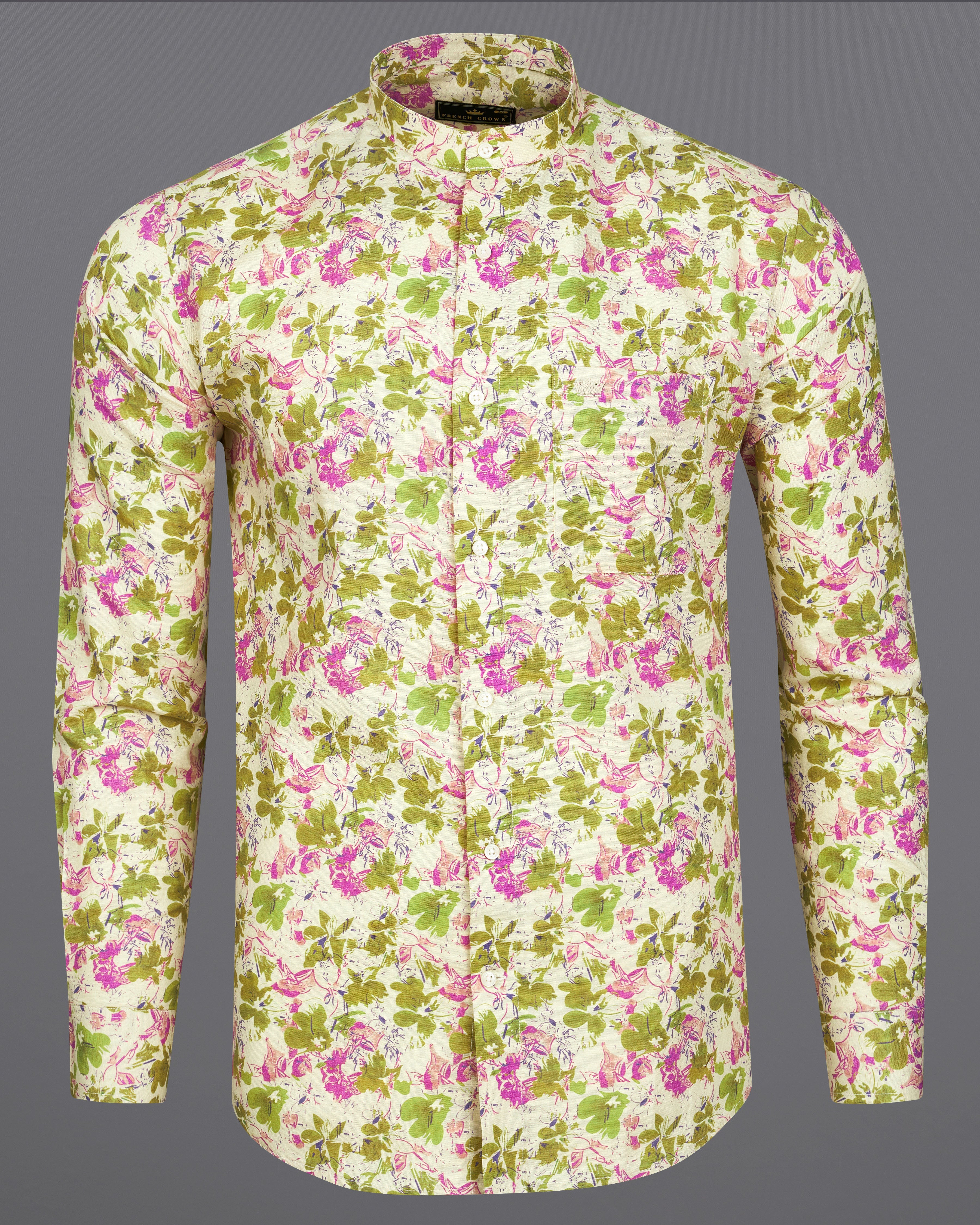 Albescent Cream with Alpine Green Multicolour Floral Textured Luxurious Linen Shirt 9171-M-38,9171-M-H-38,9171-M-39,9171-M-H-39,9171-M-40,9171-M-H-40,9171-M-42,9171-M-H-42,9171-M-44,9171-M-H-44,9171-M-46,9171-M-H-46,9171-M-48,9171-M-H-48,9171-M-50,9171-M-H-50,9171-M-52,9171-M-H-52