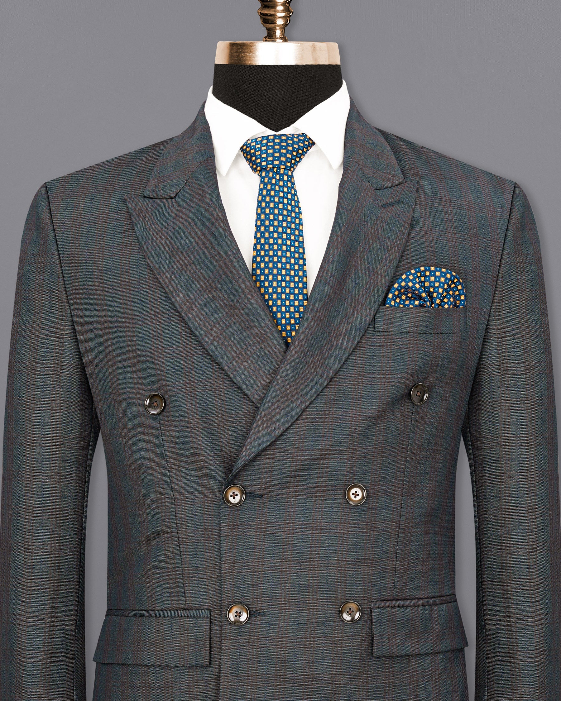 lridium With Emperor Subtle Plaid Double Breasted Blazer BL1890-DB-36,BL1890-DB-38,BL1890-DB-40,BL1890-DB-42,BL1890-DB-44,BL1890-DB-46,BL1890-DB-48,BL1890-DB-50,BL1890-DB-52,BL1890-DB-54,BL1890-DB-56,BL1890-DB-58,BL1890-DB-60