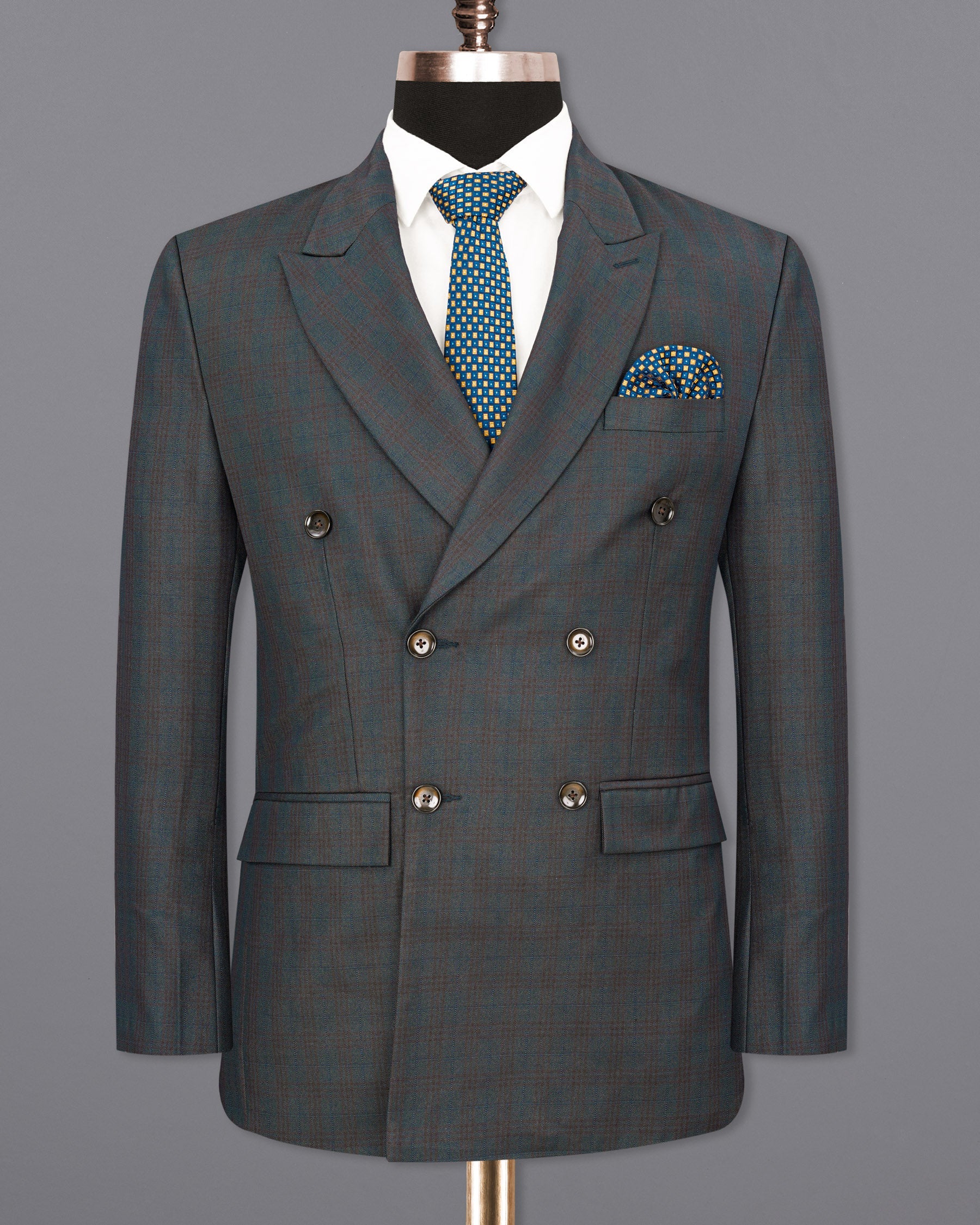lridium With Emperor Subtle Plaid Double Breasted Blazer BL1890-DB-36,BL1890-DB-38,BL1890-DB-40,BL1890-DB-42,BL1890-DB-44,BL1890-DB-46,BL1890-DB-48,BL1890-DB-50,BL1890-DB-52,BL1890-DB-54,BL1890-DB-56,BL1890-DB-58,BL1890-DB-60