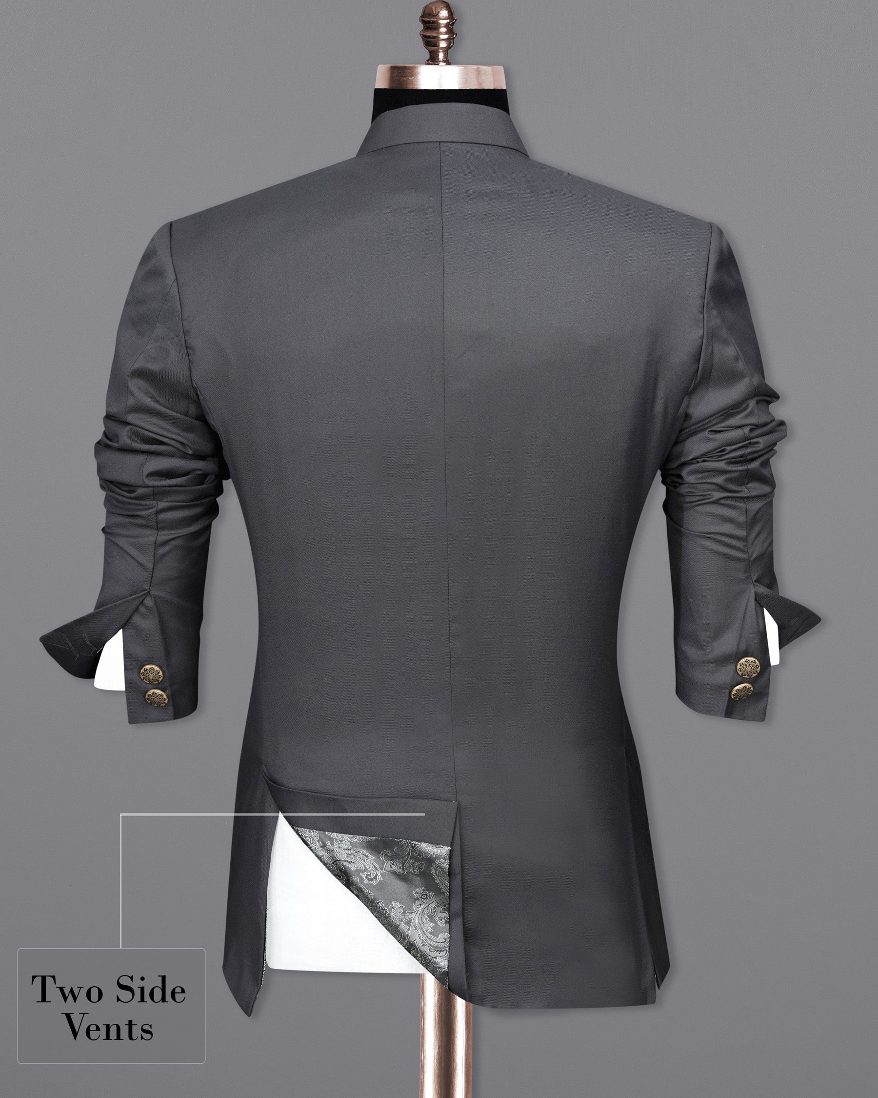 Vampire Gray Cross Buttoned Bandhgala Blazer BL2009-CBG-36, BL2009-CBG-38, BL2009-CBG-40, BL2009-CBG-42, BL2009-CBG-44, BL2009-CBG-46, BL2009-CBG-48, BL2009-CBG-50, BL2009-CBG-52, BL2009-CBG-54, BL2009-CBG-56, BL2009-CBG-58, BL2009-CBG-60
