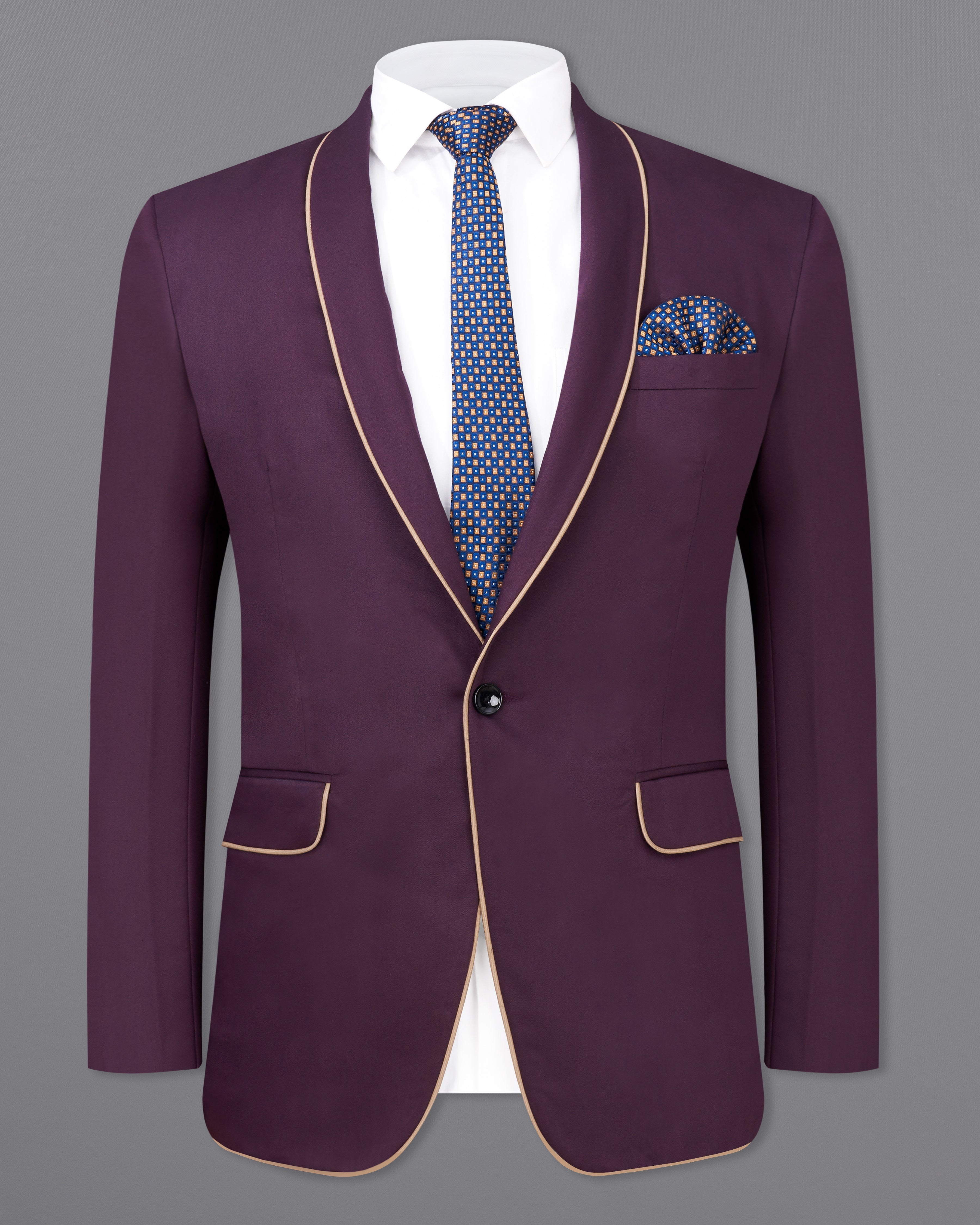 Thunder Maroon with Golden Piping Work Premium Cotton Designer Blazer