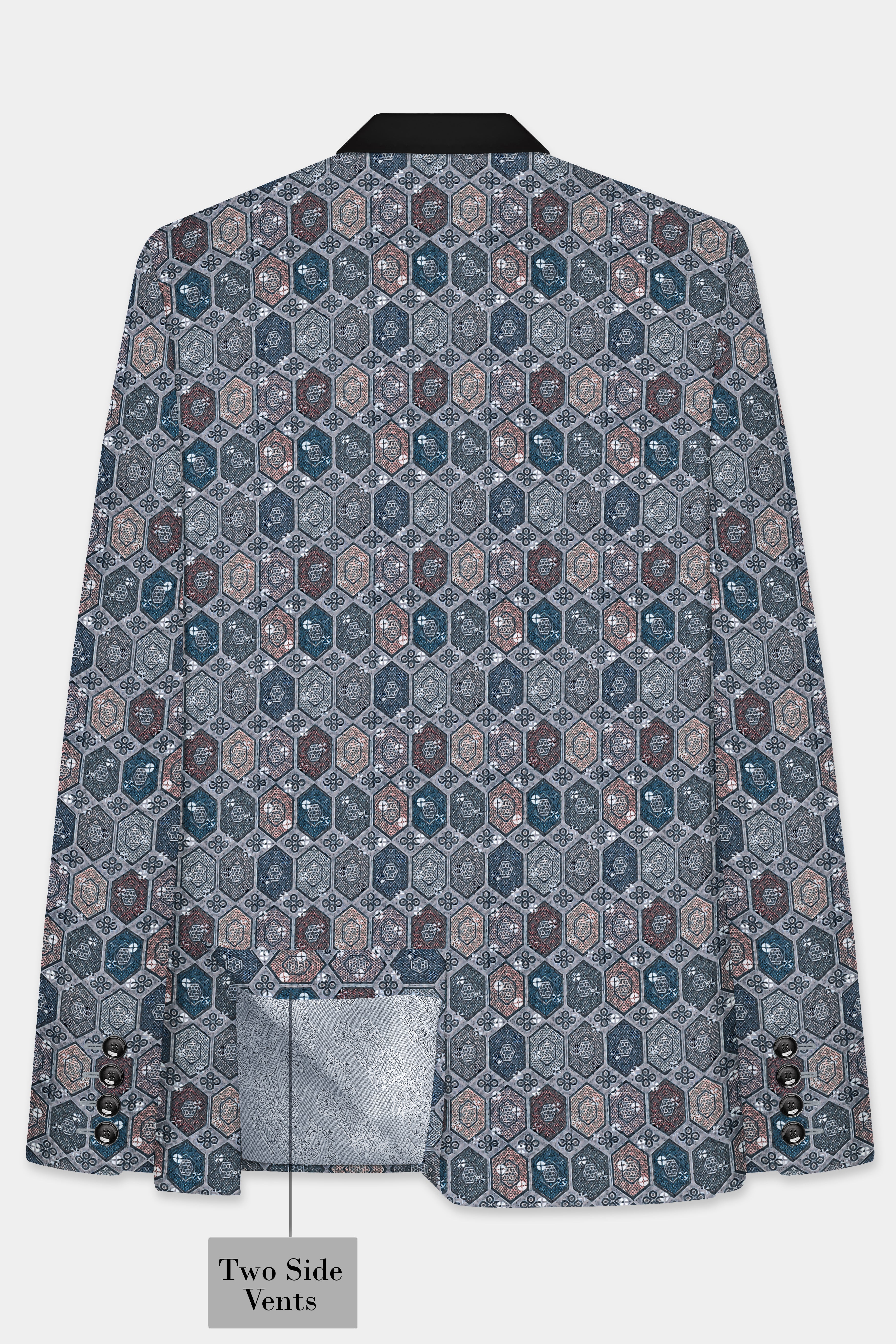 Tuna Blue And Gunsmoke Gray Multicolour Embroidered Tuxedo Blazer