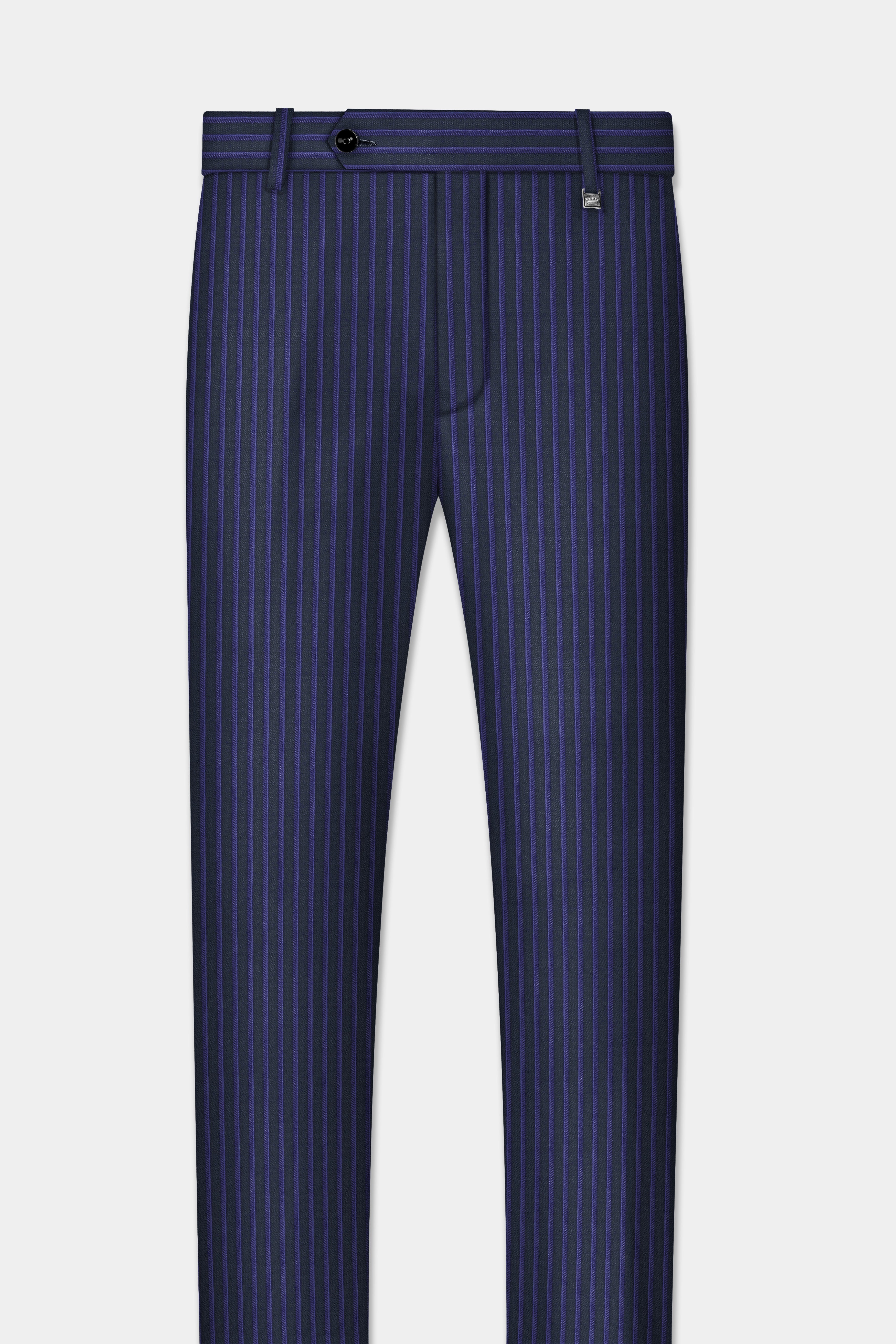 Shark Black with Blue Zodiac Striped Wool Blend Suit