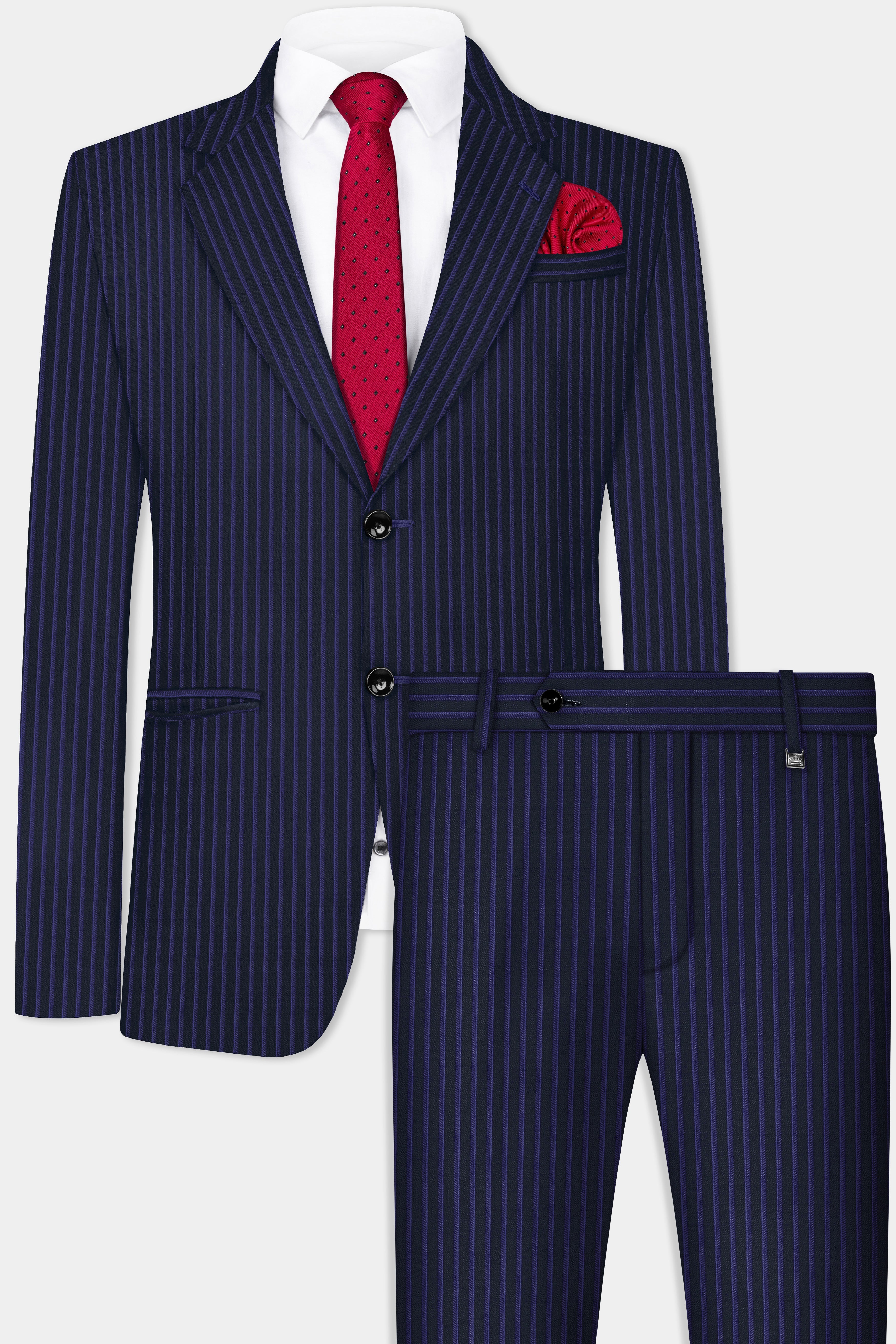 Shark Black with Blue Zodiac Striped Wool Blend Suit