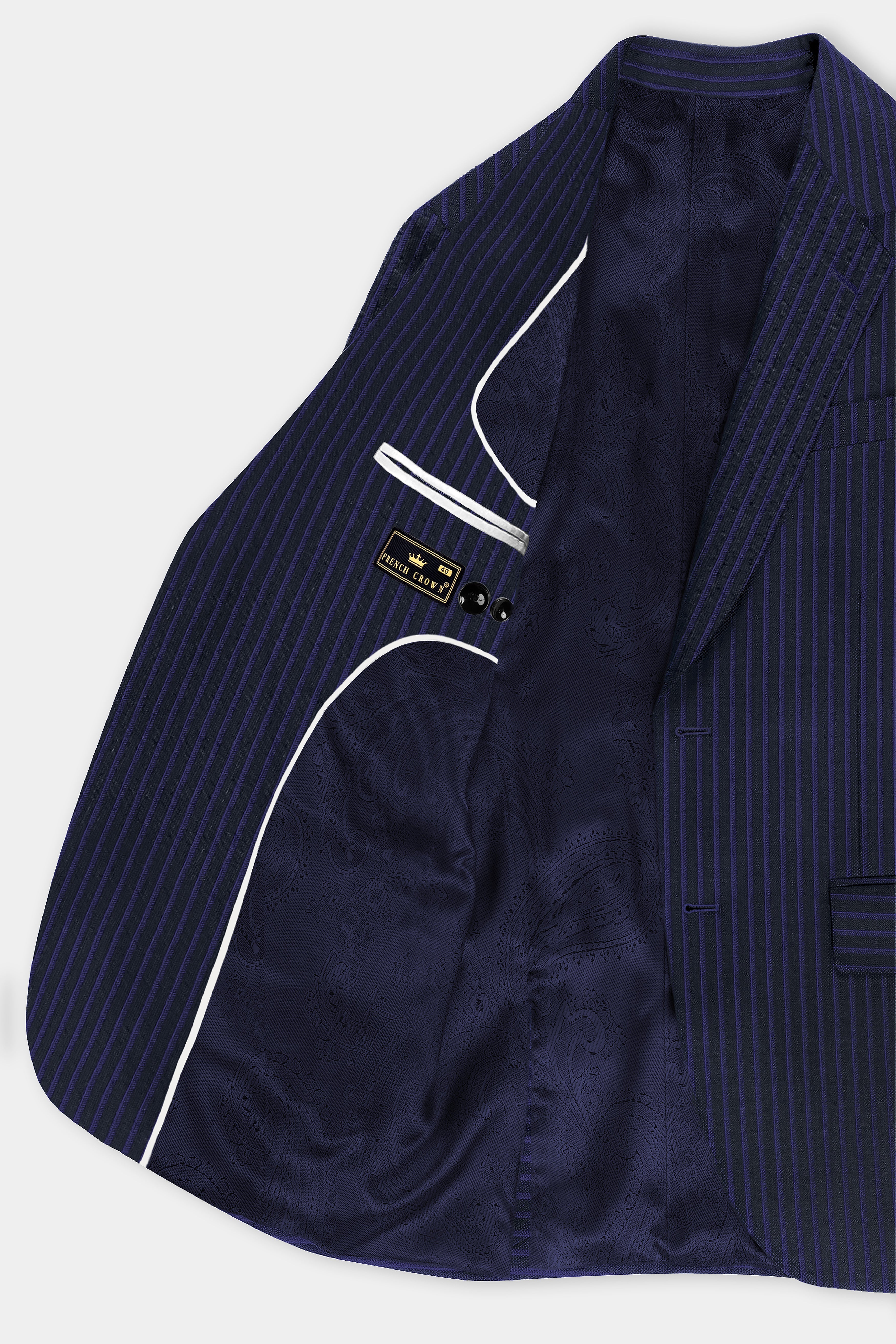 Shark Black with Blue Zodiac Striped Wool Blend Suit