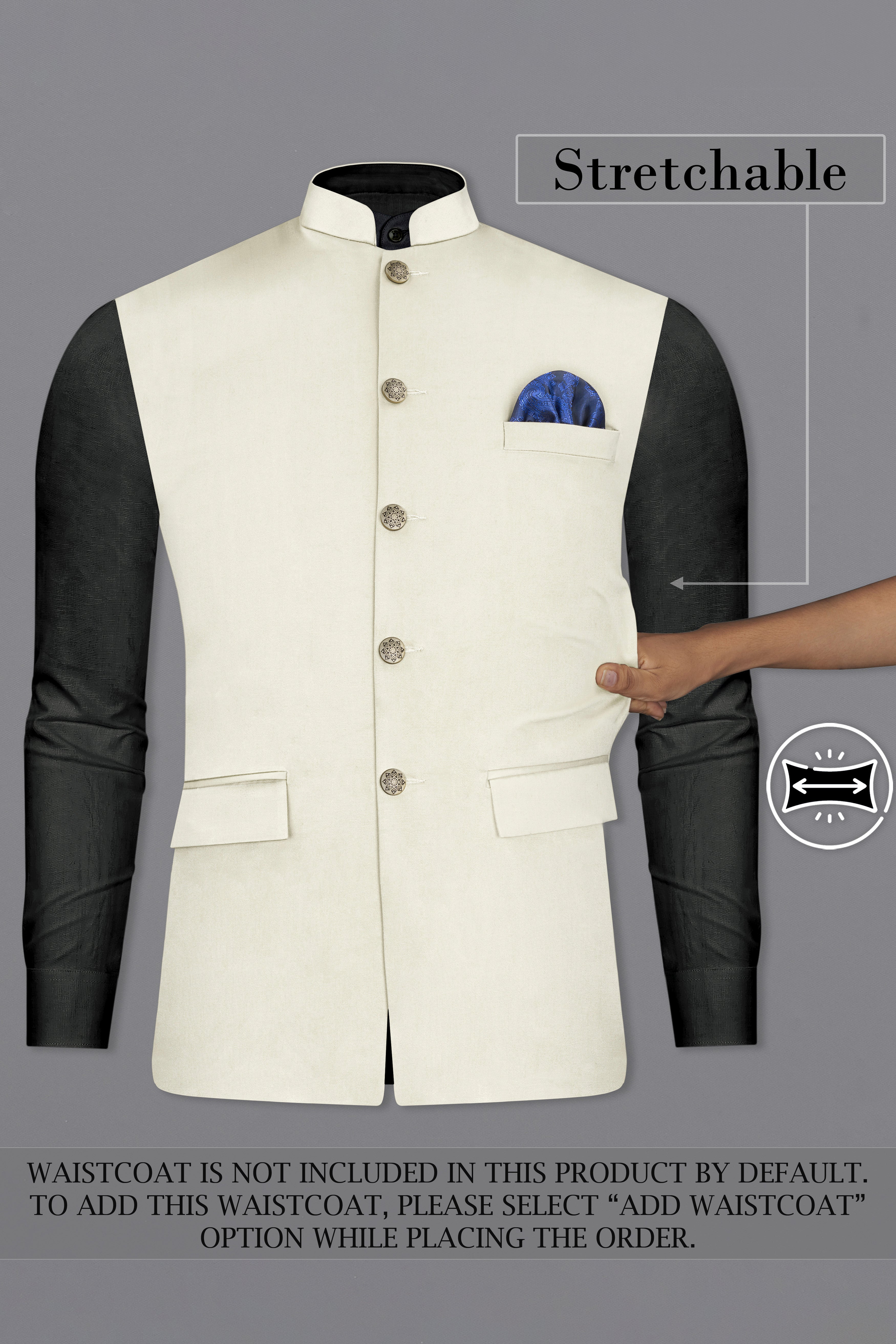 Merino Cream Cross Placket Bandhgala Premium Cotton Stretchable traveler Suit