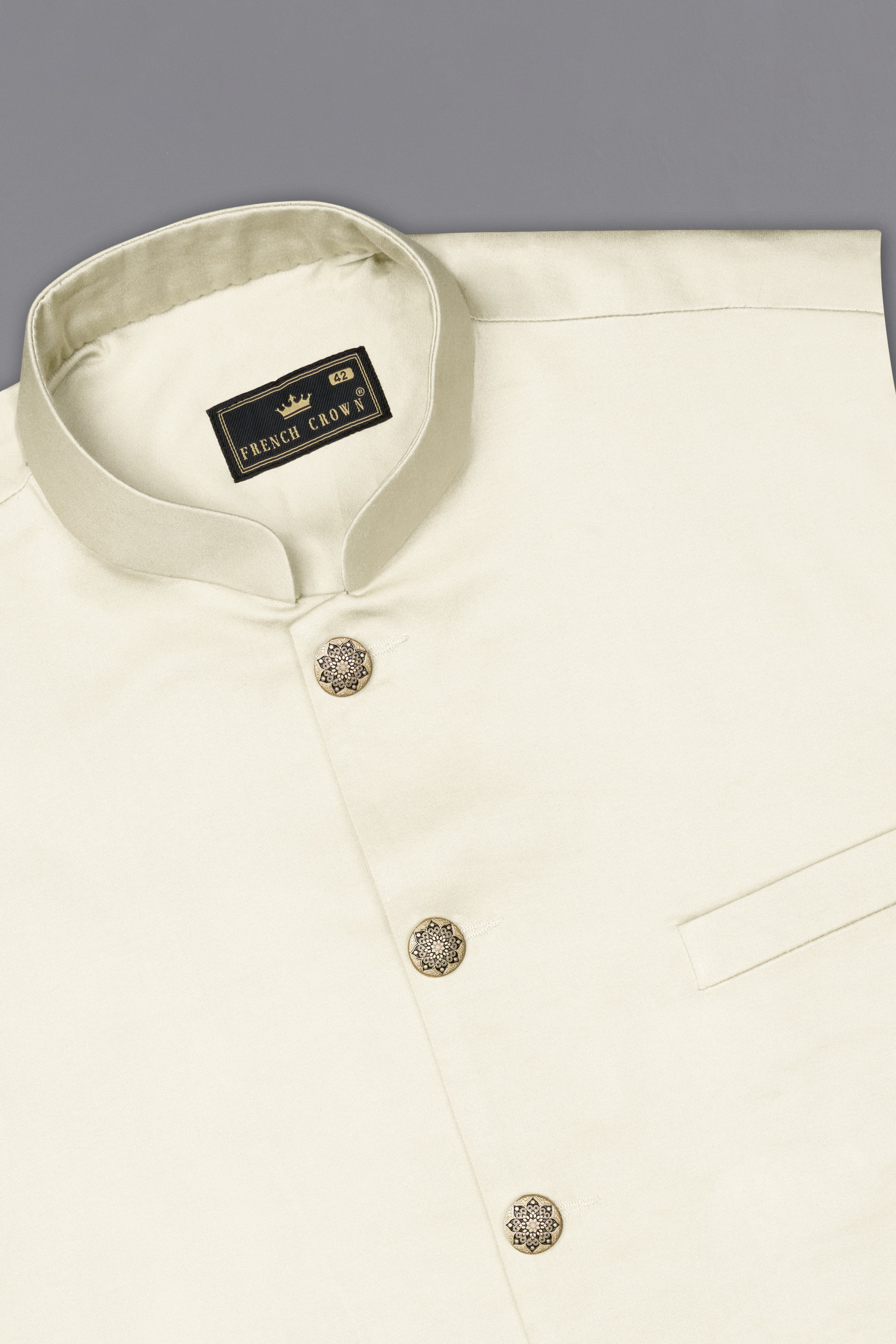 Merino Cream Cross Placket Bandhgala Premium Cotton Stretchable traveler Suit