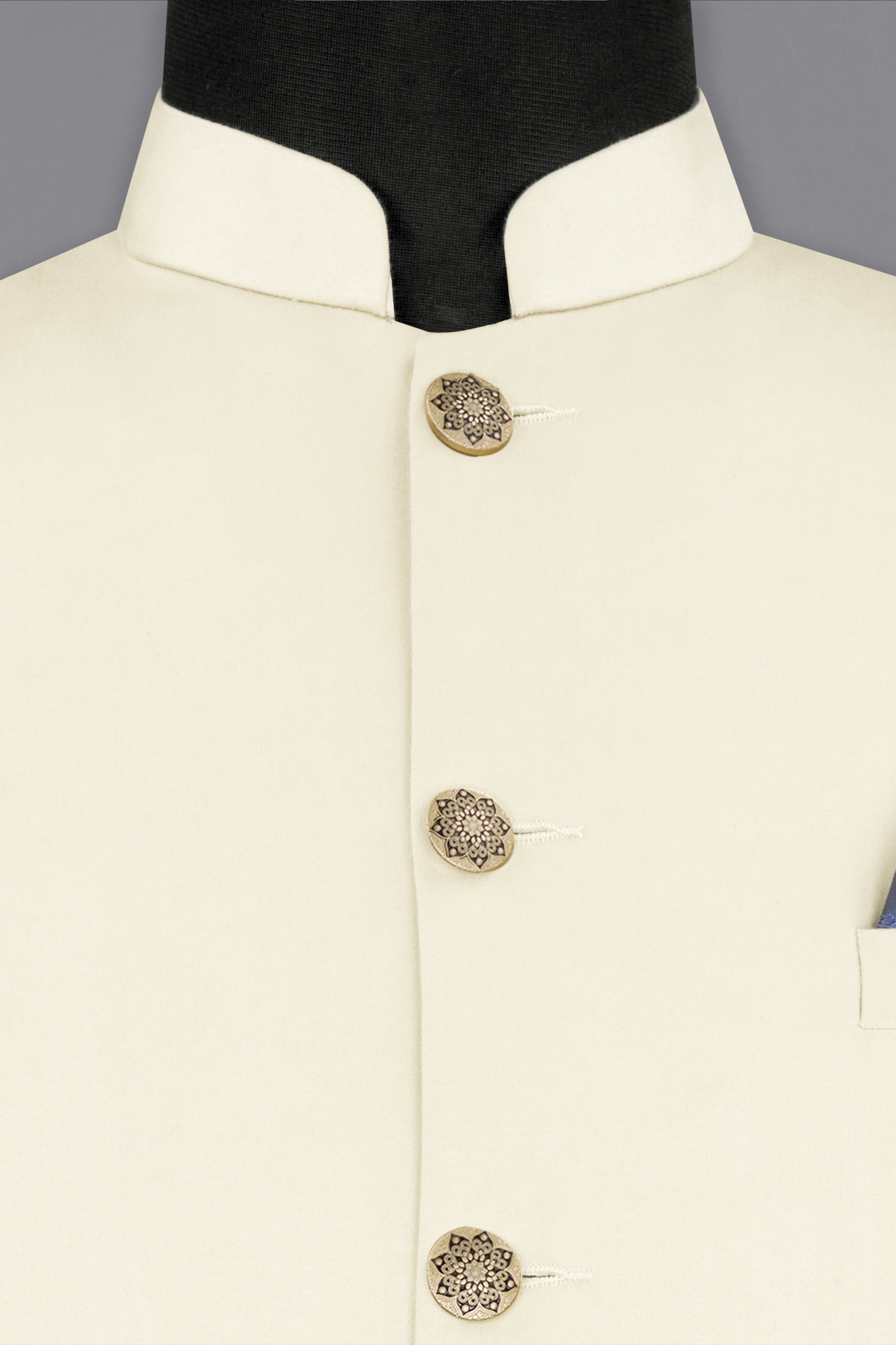 Merino Cream Cross Placket Bandhgala Premium Cotton Stretchable traveler Suit