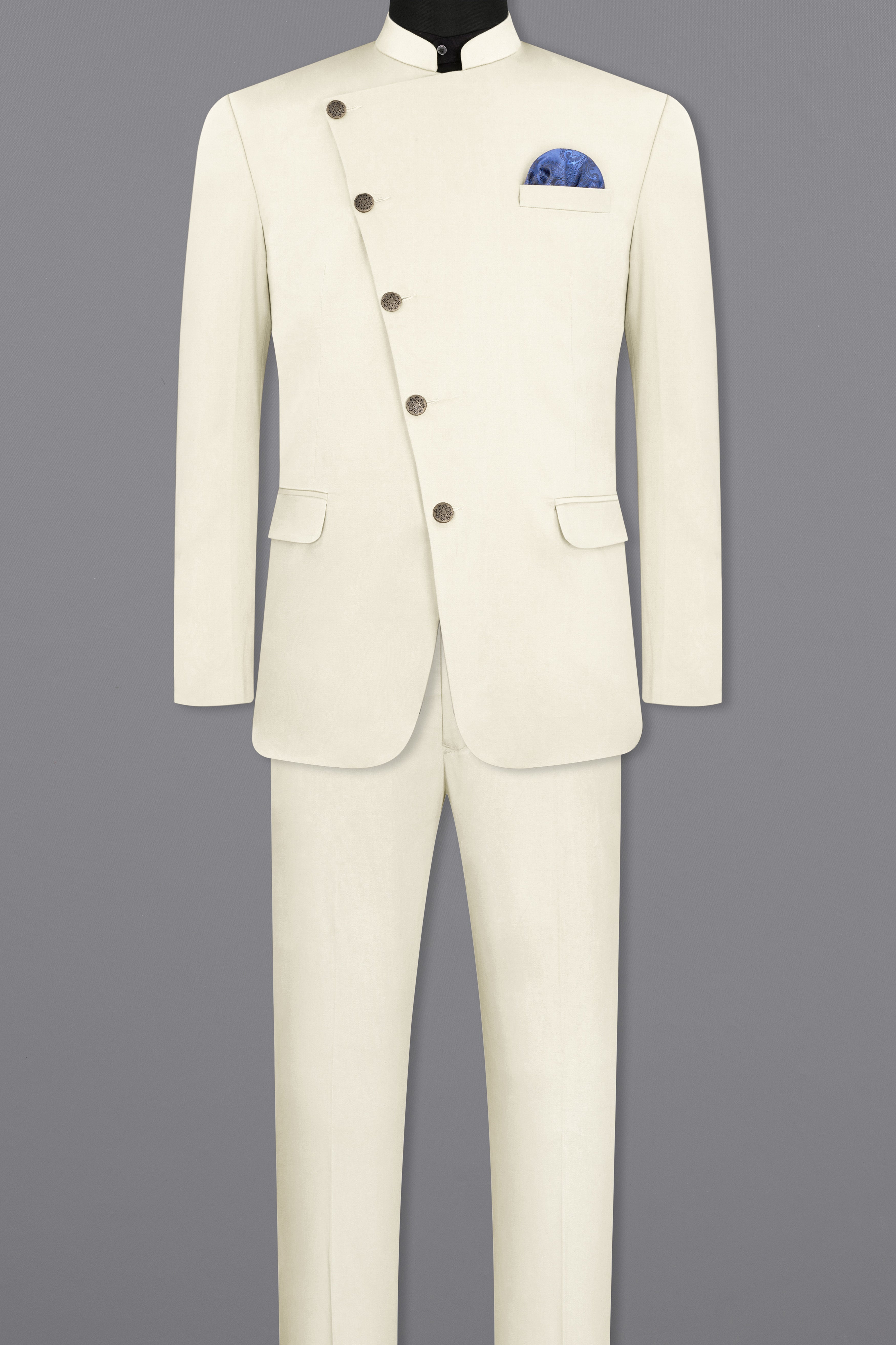 Merino Cream Cross Placket Bandhgala Premium Cotton Stretchable traveler Suit