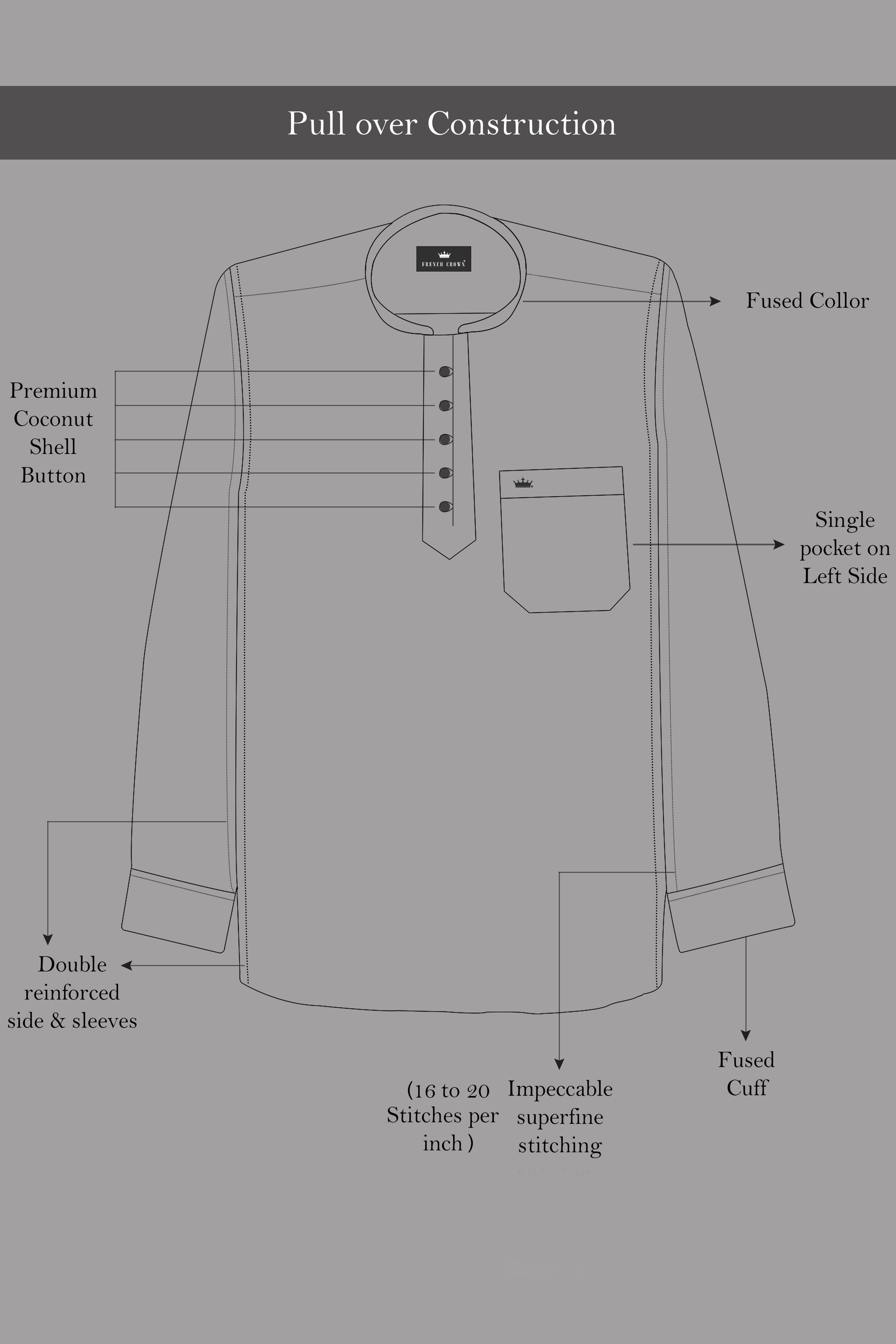 Bright White with Parchment Brown Hand Painted Luxurious Linen Designer Kurta Shirt