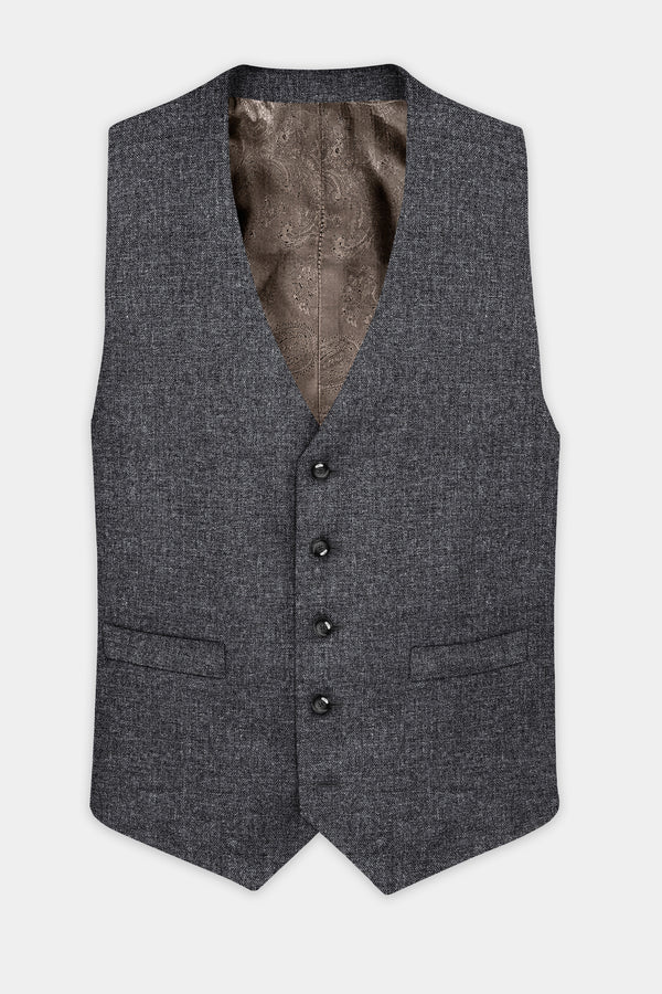 Vampire Gray Textured Wool Blend Flannel Waistcoat