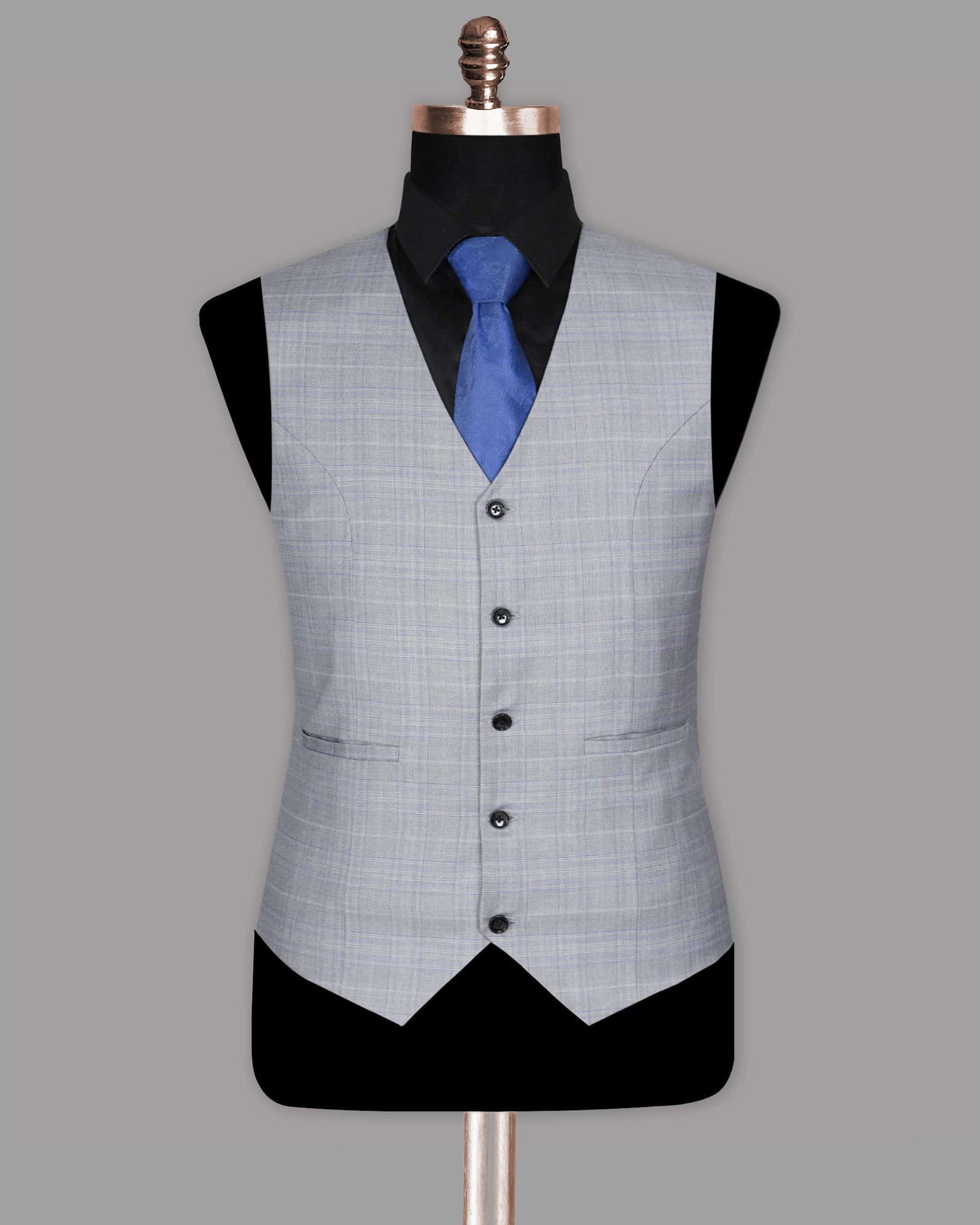 Aluminum Grey with Subtle Purple Checked Waistcoat V1002-48, V1002-52, V1002-60, V1002-38, V1002-46, V1002-36, V1002-40, V1002-42, V1002-44, V1002-54, V1002-56, V1002-58, V1002-50