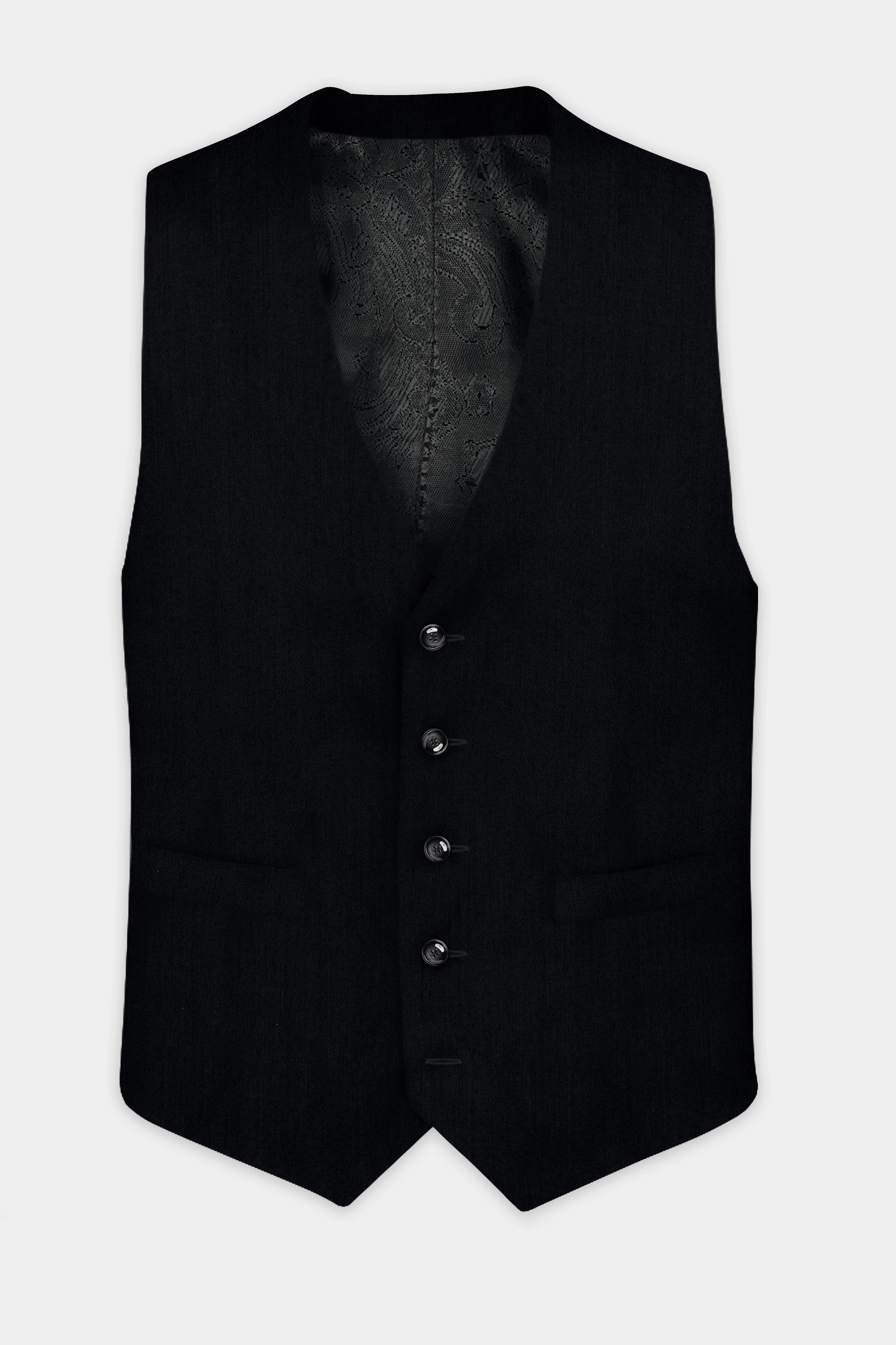 Jade Black Plain Solid Wool Blend Waistcoat
