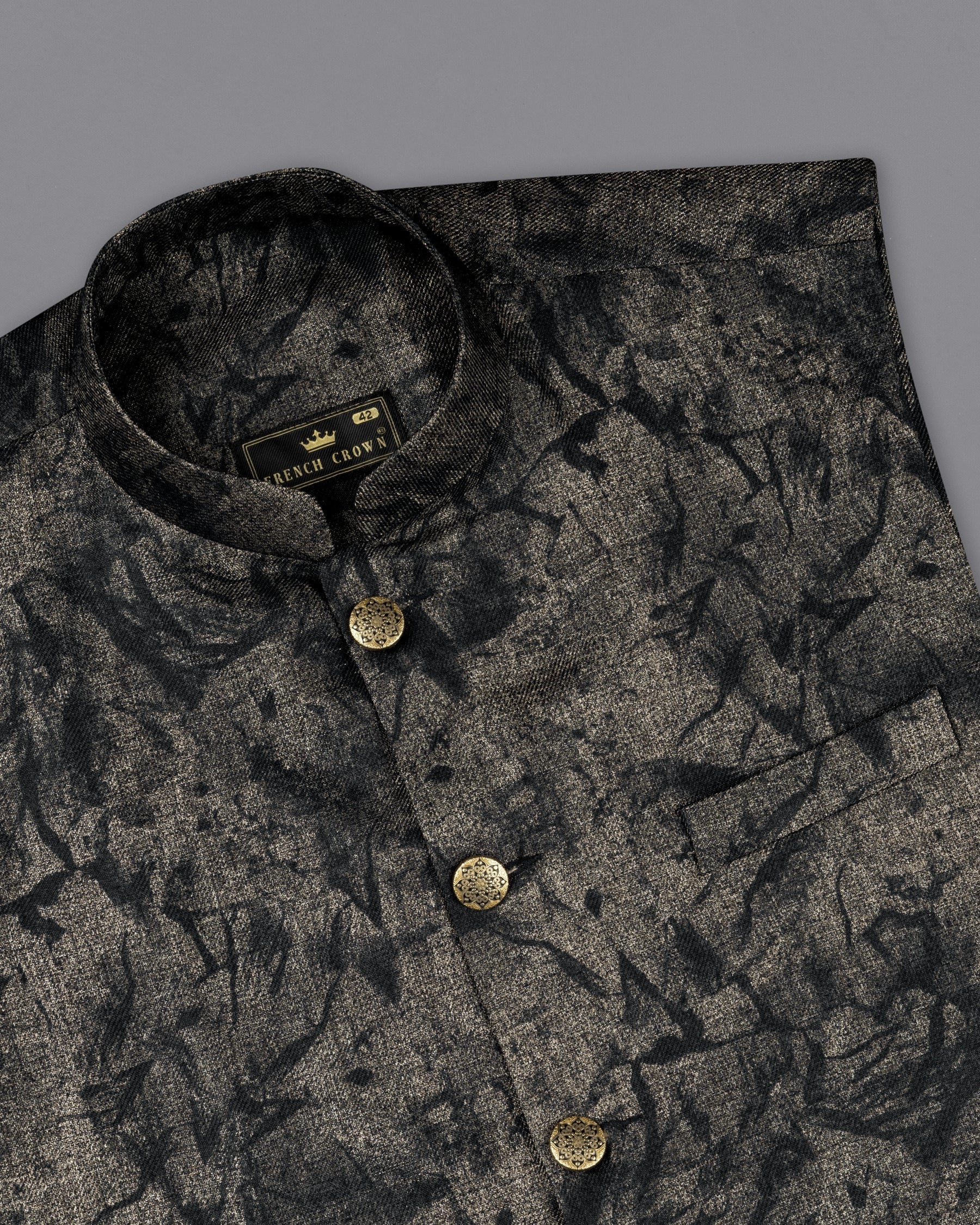 Bronco Brown with Rangoon printed Designer Nehru Jacket WC2175-36, WC2175-38, WC2175-40, WC2175-42, WC2175-44, WC2175-46, WC2175-48, WC2175-50, WC2175-52, WC2175-54, WC2175-56, WC2175-58, WC2175-60