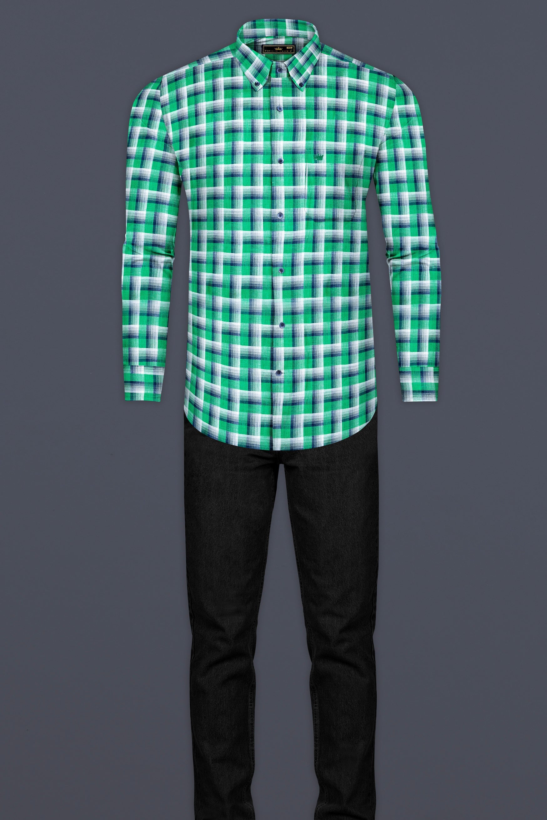Acapulco Green and Bright White Twill Premium Cotton Shirt