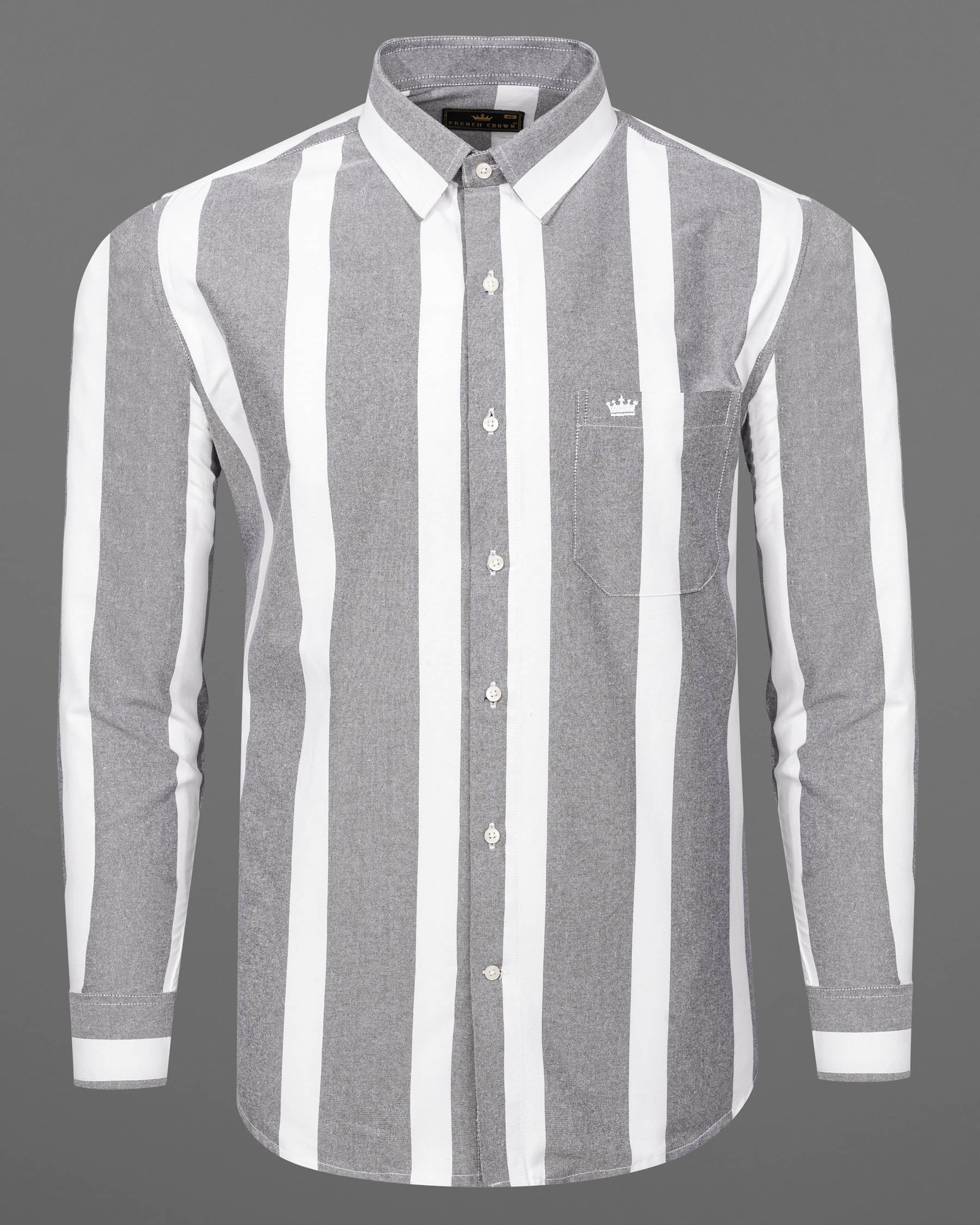 Star Dust Gray and White Striped Royal Oxford Shirt 7526-38, 7526-H-38, 7526-39, 7526-H-39, 7526-40, 7526-H-40, 7526-42, 7526-H-42, 7526-44, 7526-H-44, 7526-46, 7526-H-46, 7526-48, 7526-H-48, 7526-50, 7526-H-50, 7526-52, 7526-H-52