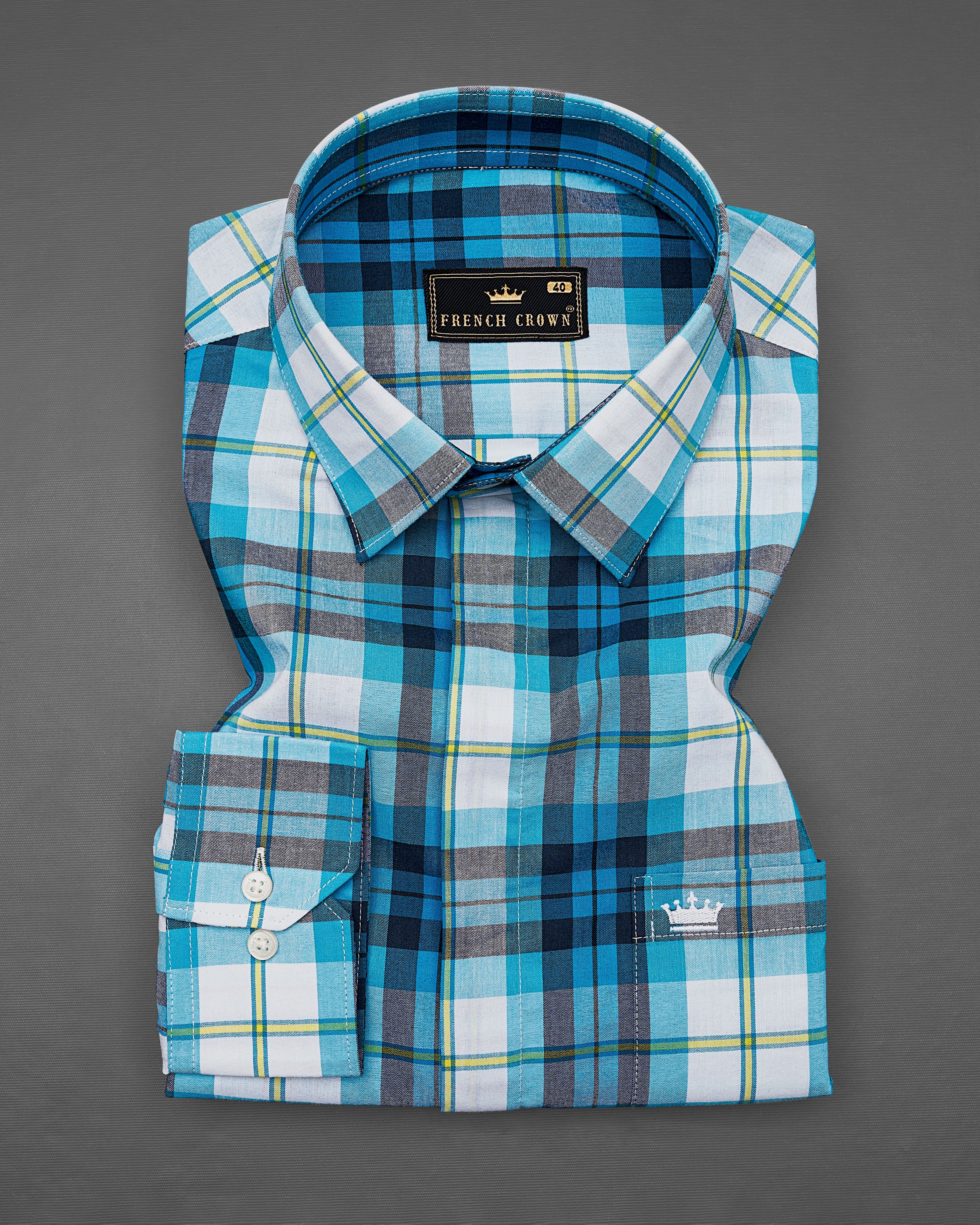 Cerulean Blue with White and Mirage Black Plaid Premium Cotton Designer Shirt  8732-P71-38,8732-P71-H-38,8732-P71-39,8732-P71-H-39,8732-P71-40,8732-P71-H-40,8732-P71-42,8732-P71-H-42,8732-P71-44,8732-P71-H-44,8732-P71-46,8732-P71-H-46,8732-P71-48,8732-P71-H-48,8732-P71-50,8732-P71-H-50,8732-P71-52,8732-P71-H-52