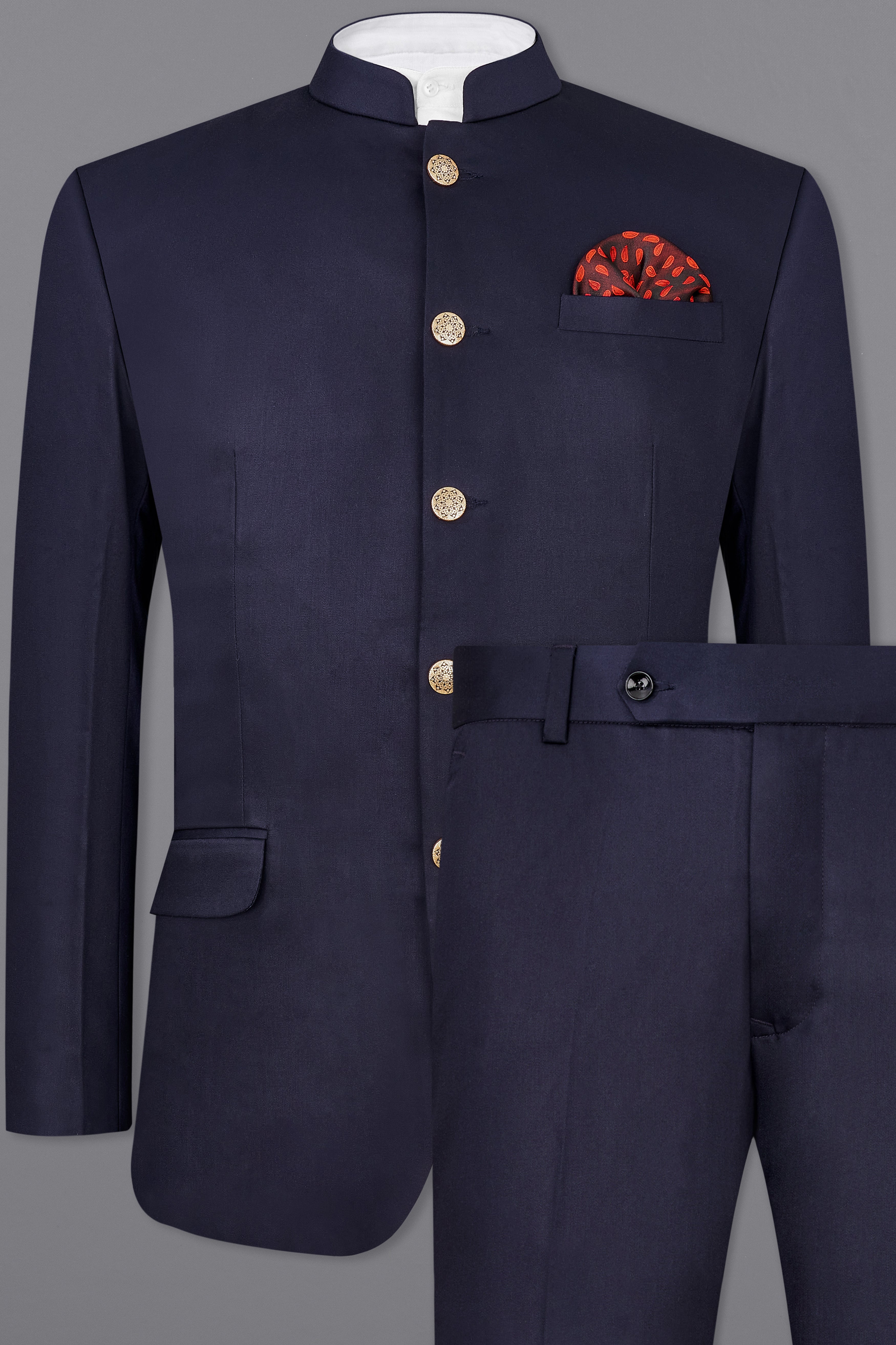 Navy Blue Subtle Sheen Bandhgala Suit
