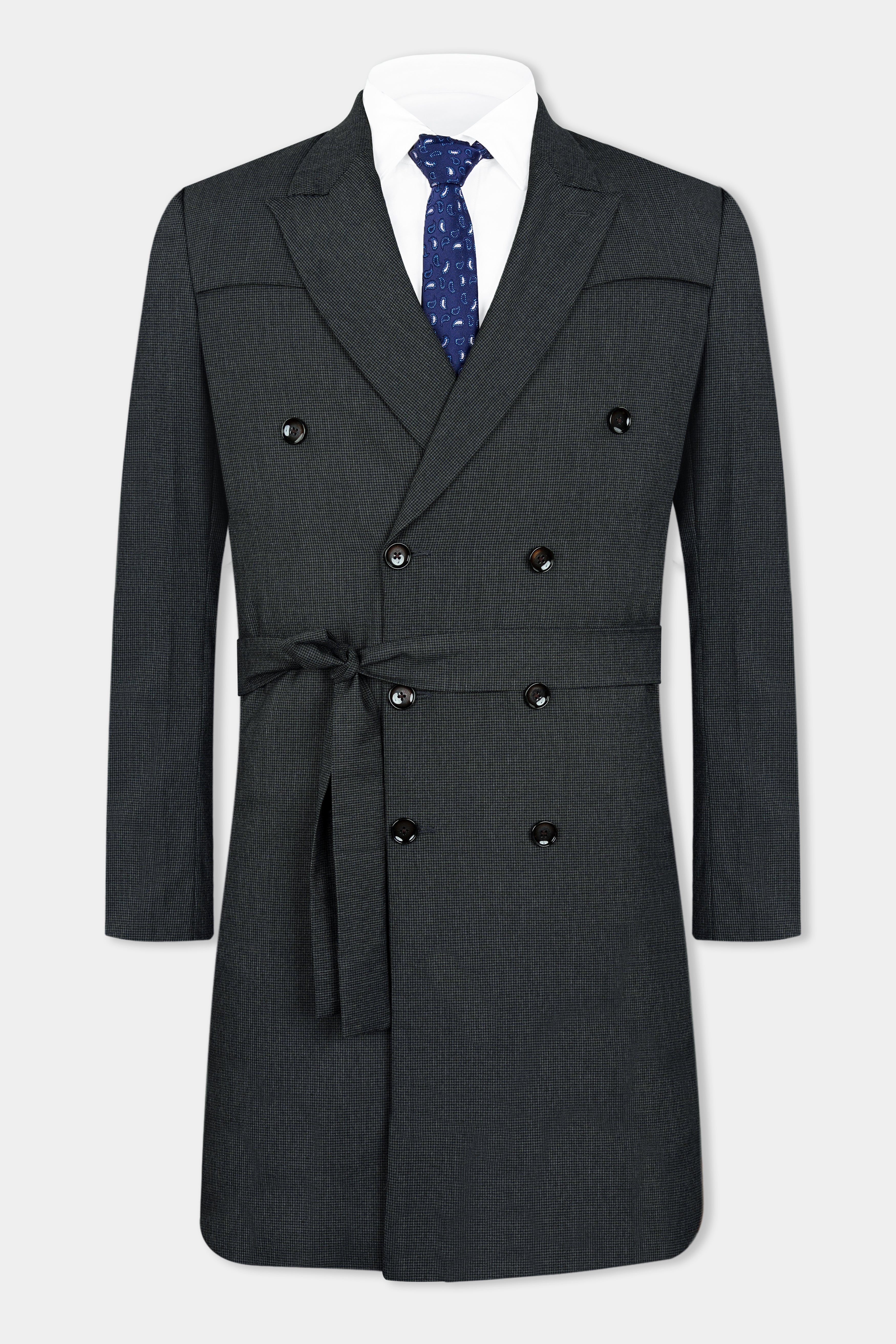 Capecod Gray Wool Rich Double Breasted Designer Trench Coat With Pant