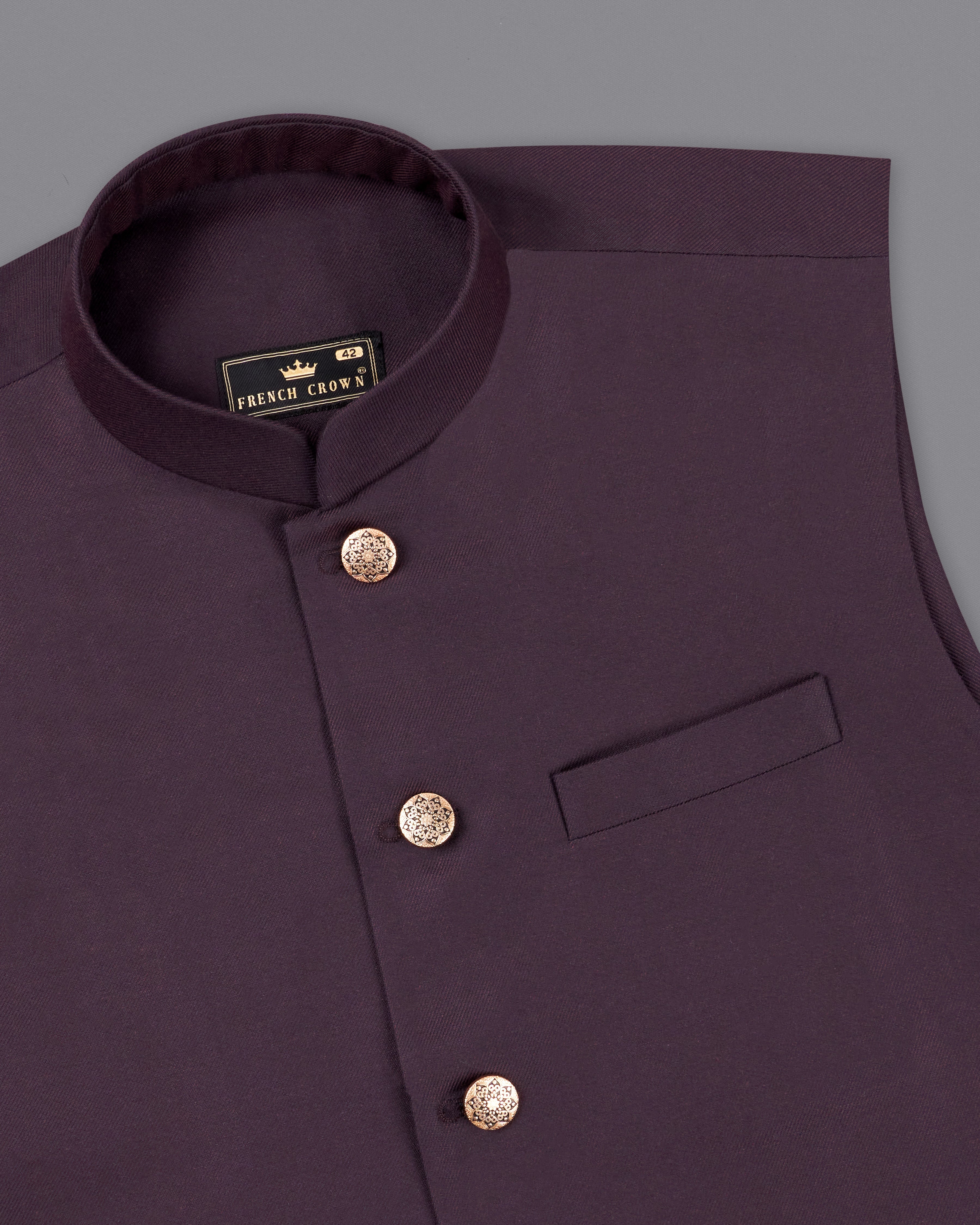 Eclipse Wine Textured Nehru Jacket WC2256-36, WC2256-38, WC2256-40, WC2256-42, WC2256-44, WC2256-46, WC2256-48, WC2256-50, WC2256-52, WC2256-54, WC2256-56, WC2256-58, WC2256-60